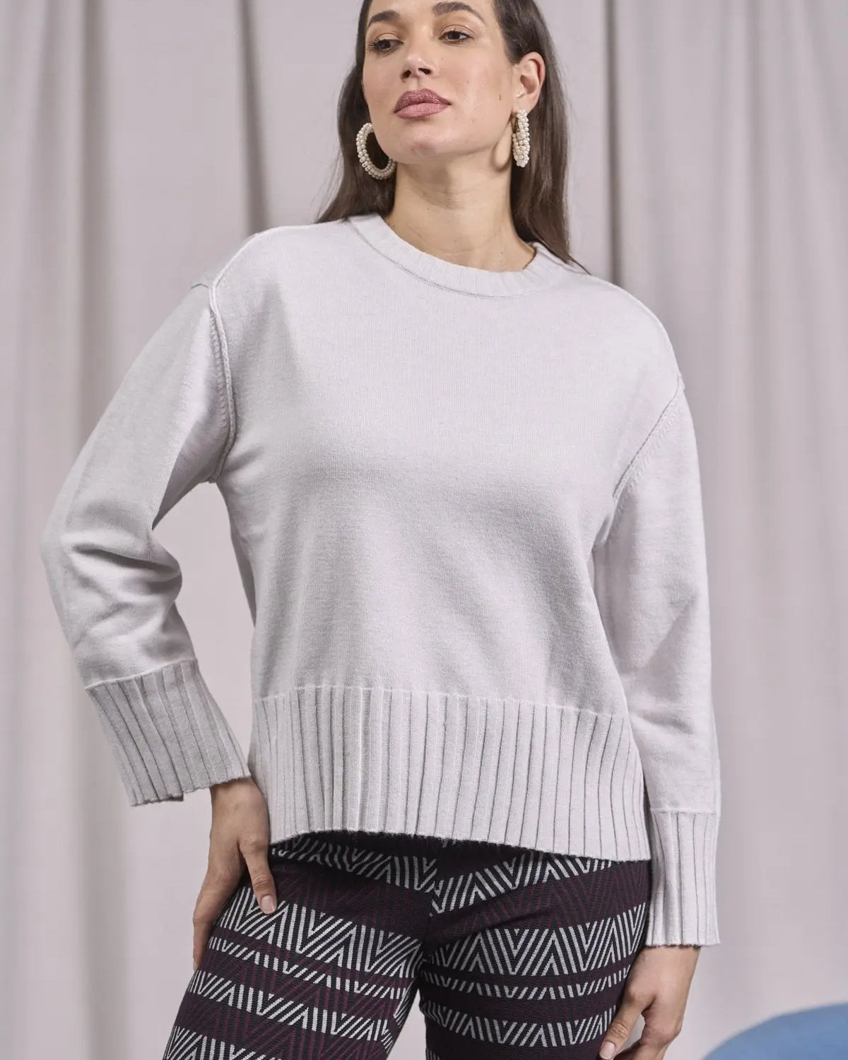 Maglia girocollo con bordi a costine larghe GRIGIO PERLA IRONICA