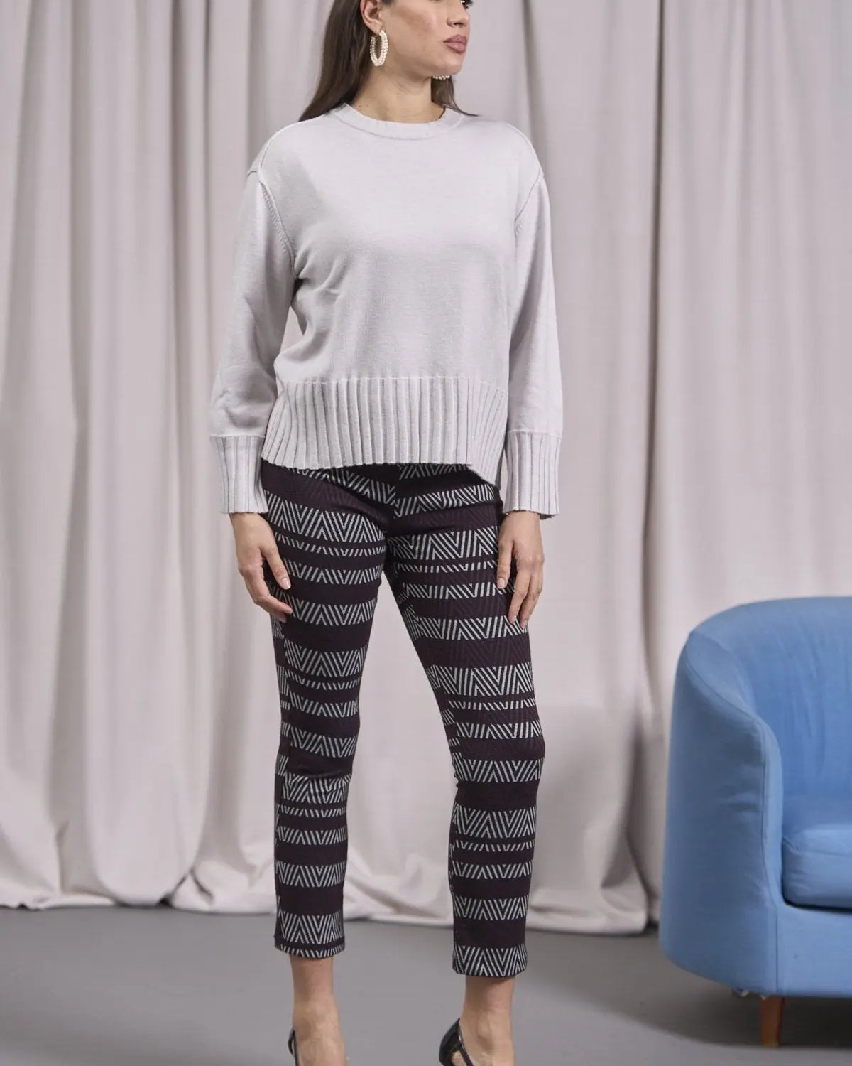 Maglia girocollo con bordi a costine larghe GRIGIO PERLA IRONICA