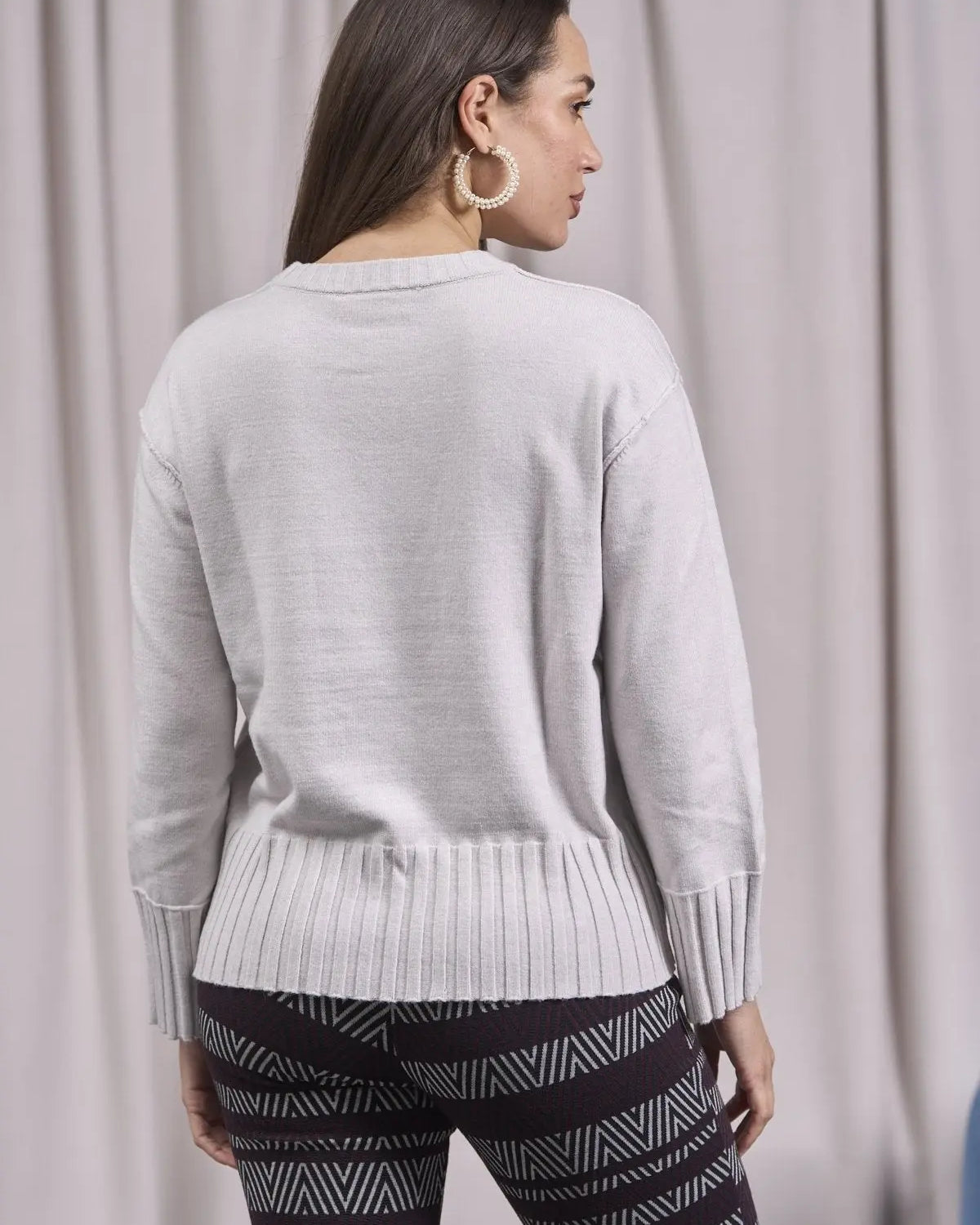 Maglia girocollo con bordi a costine larghe GRIGIO PERLA IRONICA