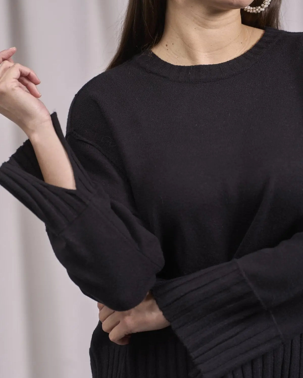 Maglia girocollo con bordi a costine larghe NERO IRONICA