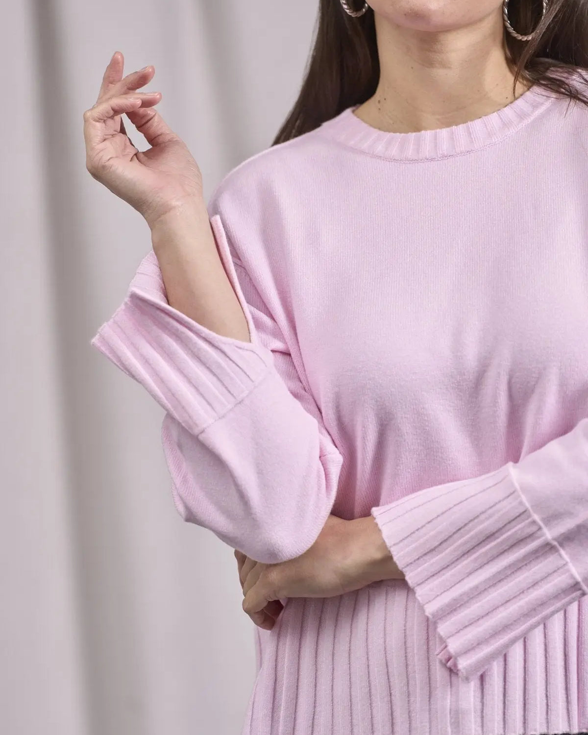 Maglia girocollo con bordi a costine larghe ROSA IRONICA