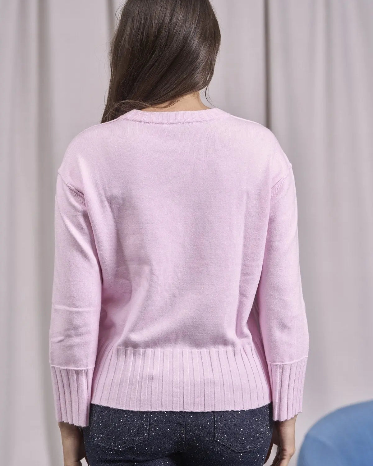 Maglia girocollo con bordi a costine larghe ROSA IRONICA