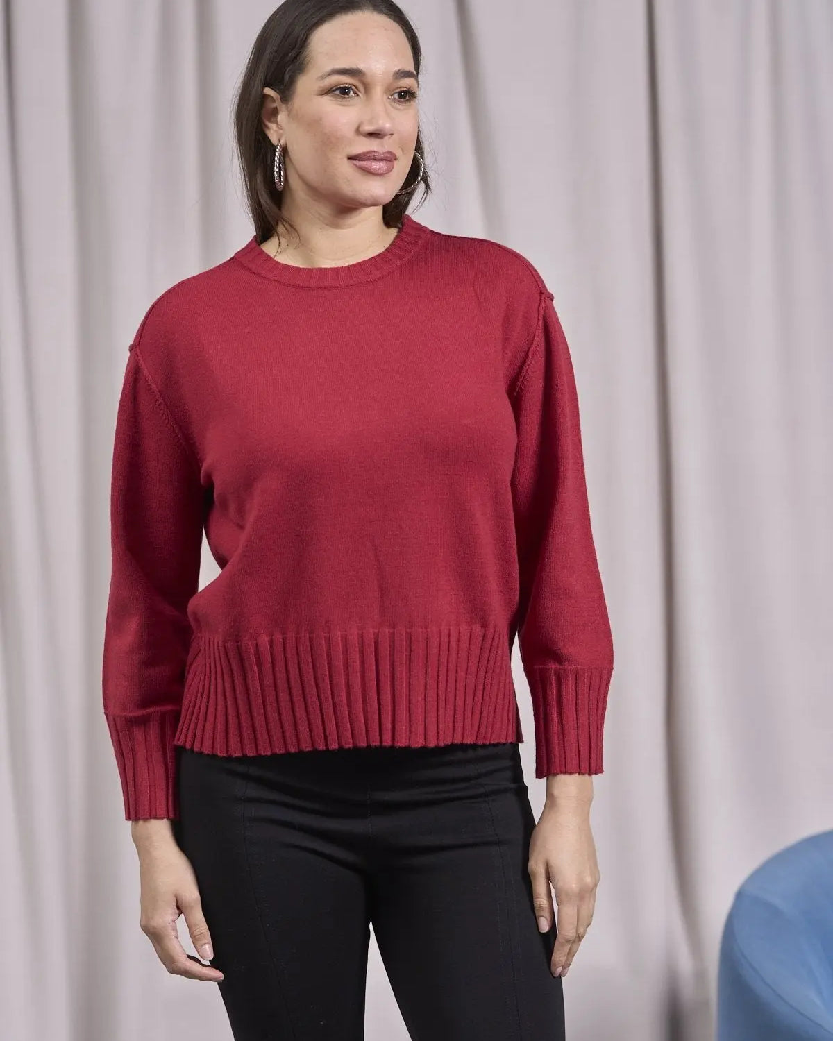 Maglia girocollo con bordi a costine larghe ROSSO IRONICA