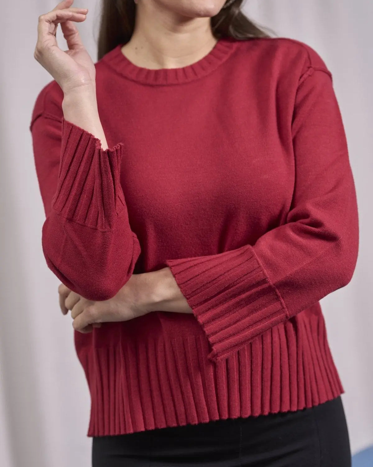 Maglia girocollo con bordi a costine larghe ROSSO IRONICA