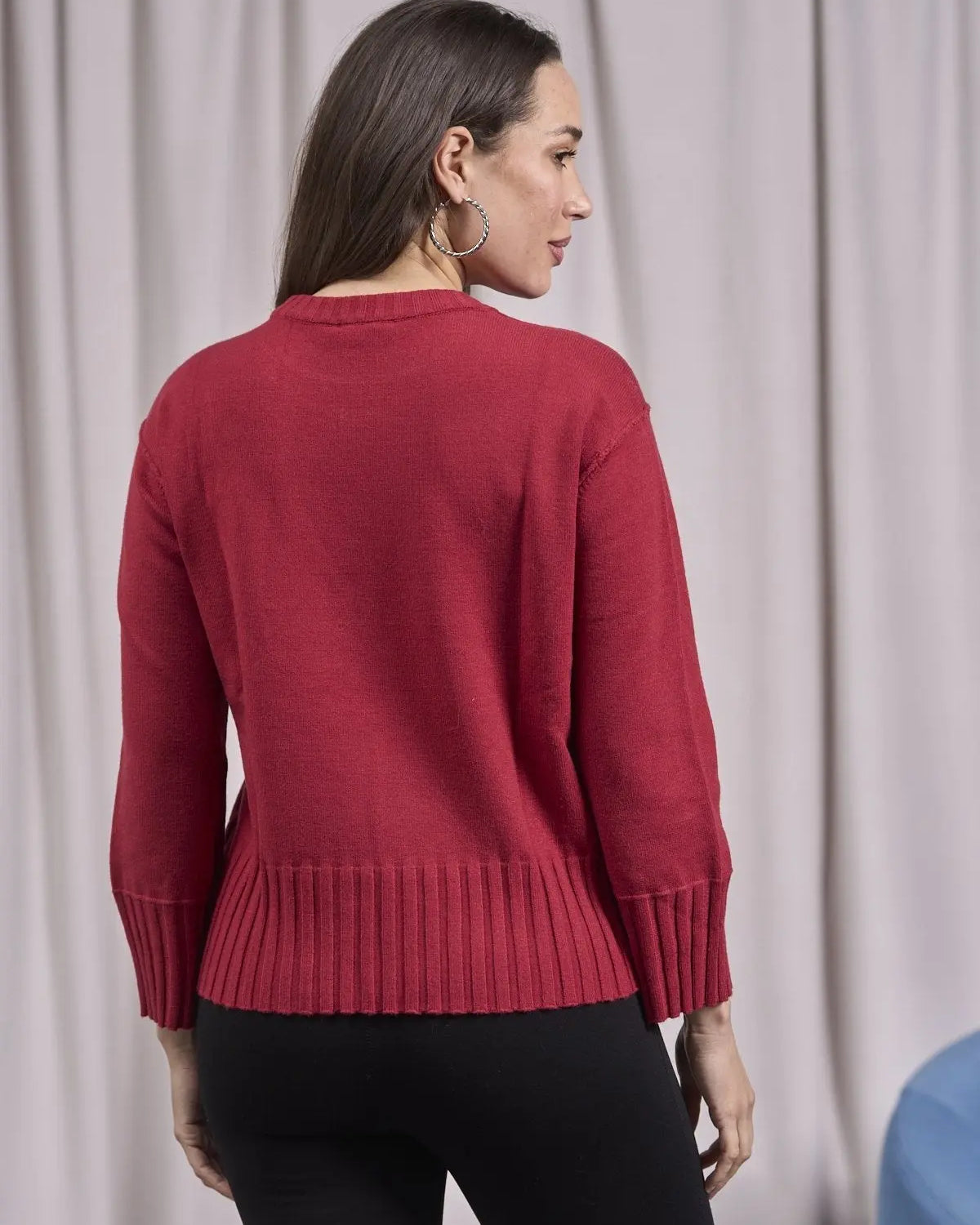 Maglia girocollo con bordi a costine larghe ROSSO IRONICA