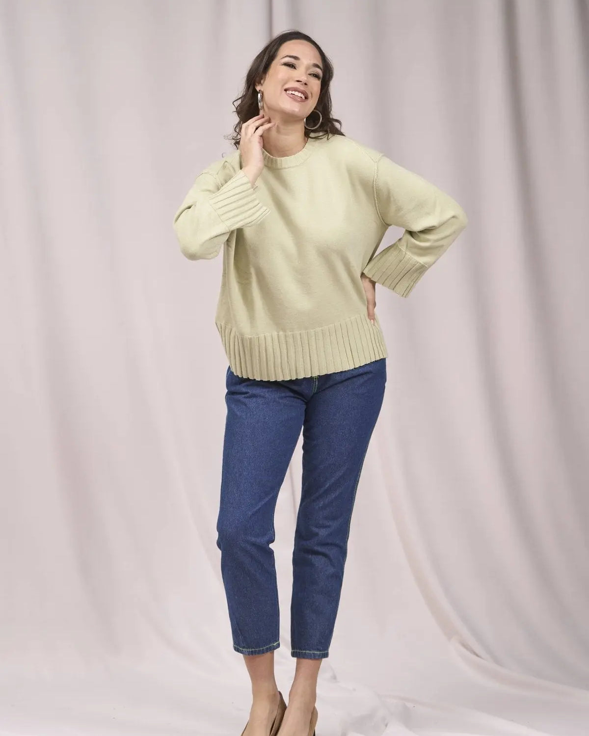 Maglia girocollo con bordi a costine larghe VERDE IRONICA