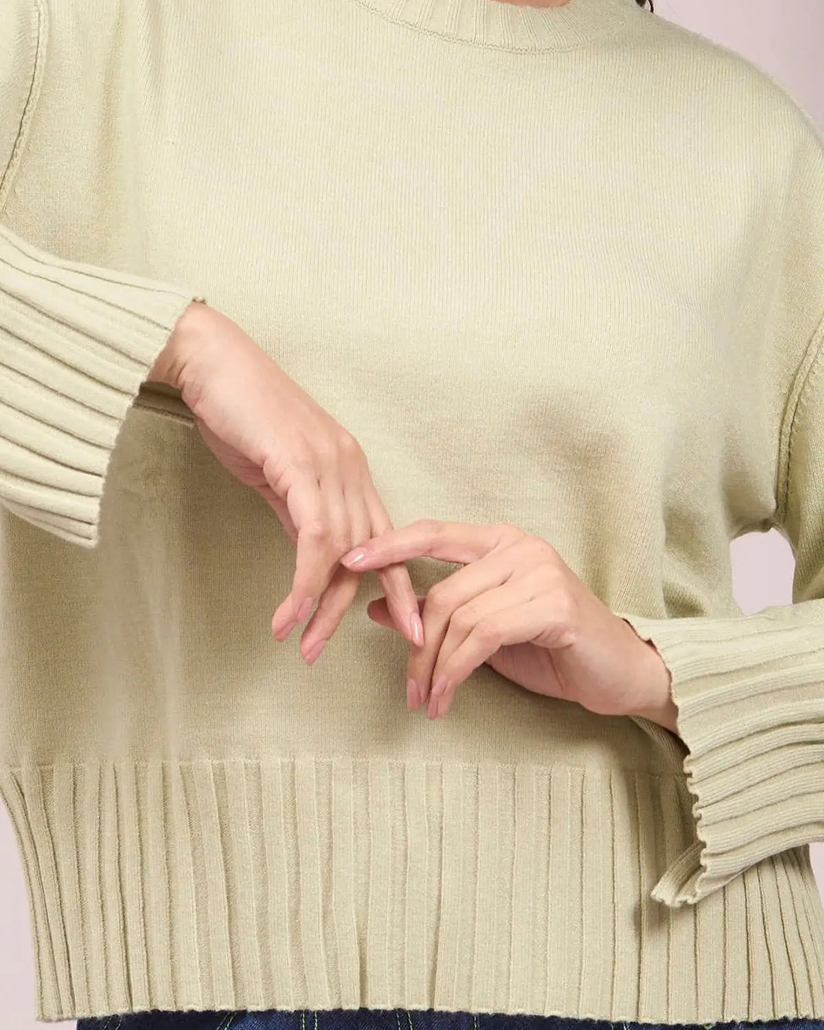 Maglia girocollo con bordi a costine larghe VERDE IRONICA