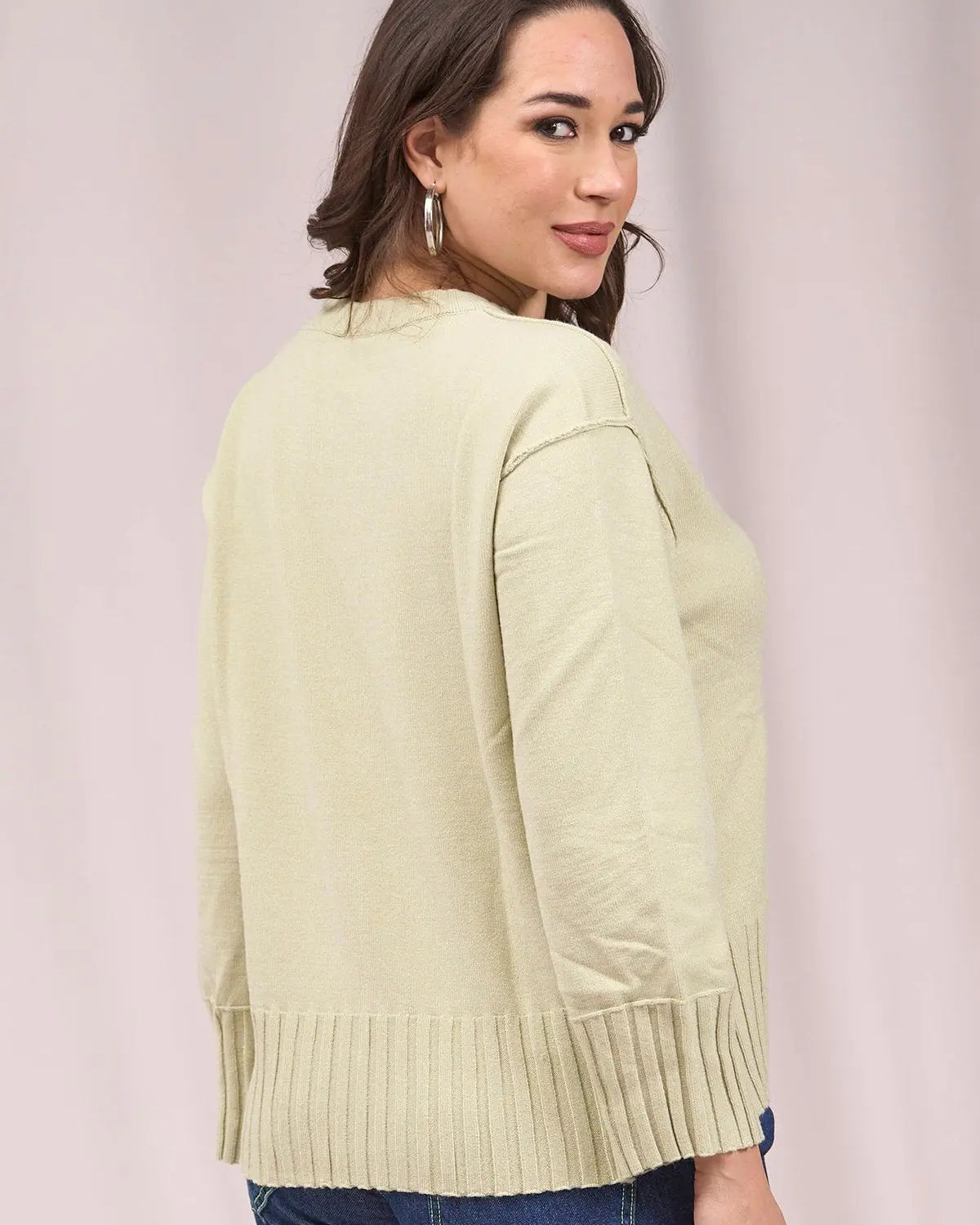 Maglia girocollo con bordi a costine larghe VERDE IRONICA