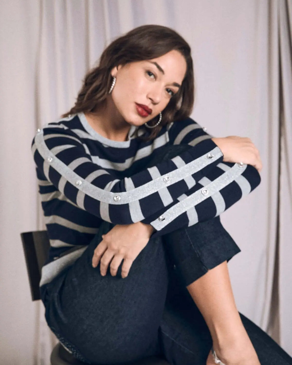 Maglia girocollo con bottoni alle maniche BLU DORABELLA