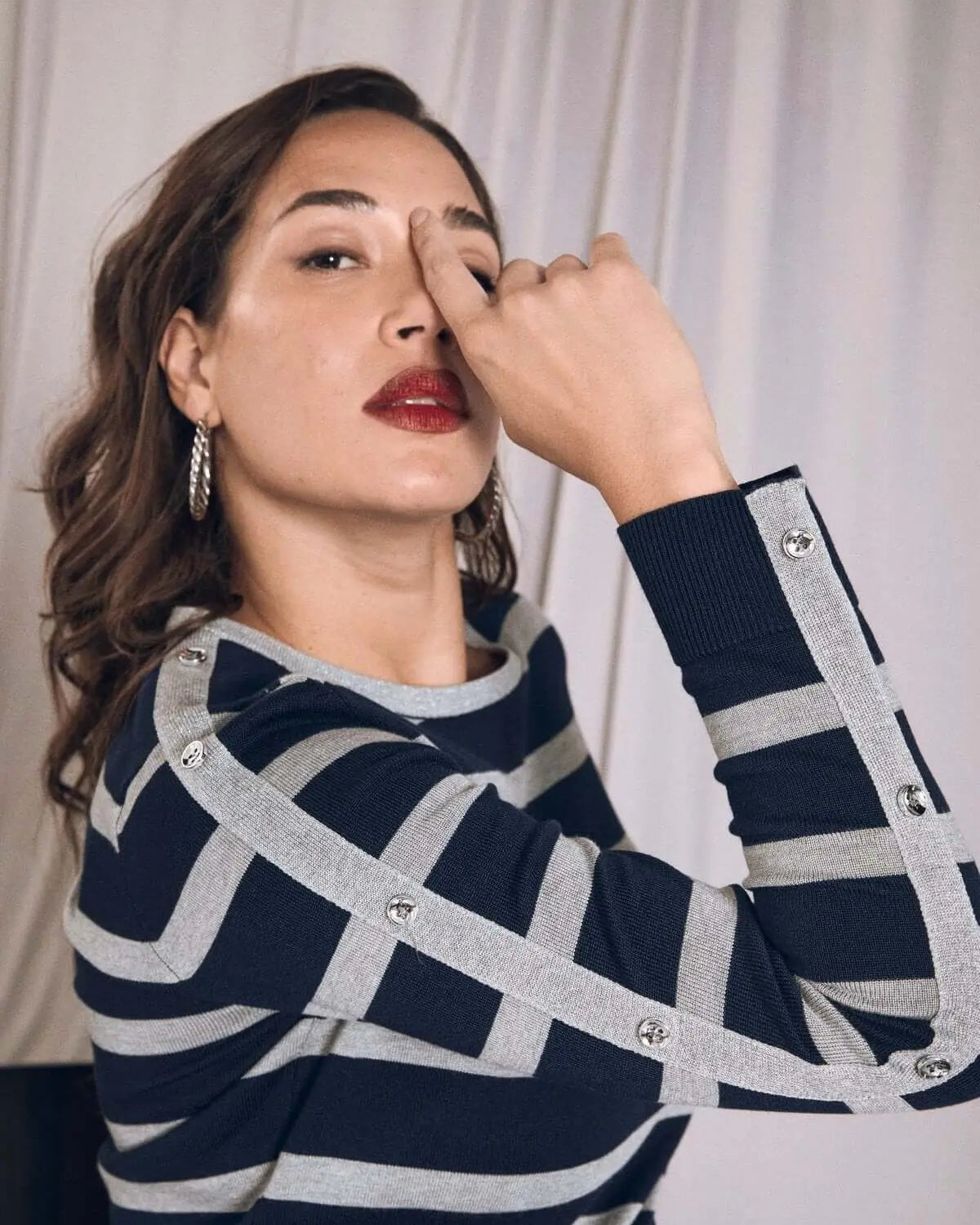 Maglia girocollo con bottoni alle maniche BLU DORABELLA