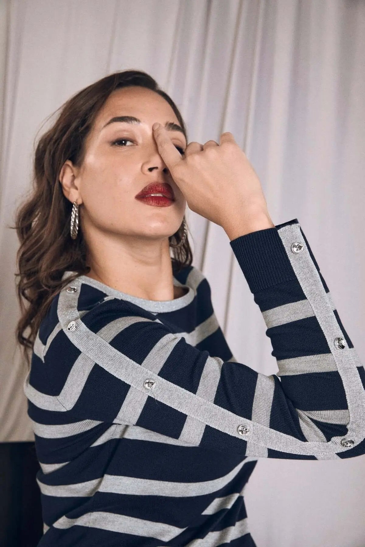 Maglia girocollo con bottoni alle maniche BLU DORABELLA