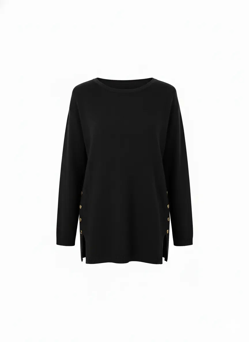 Maglia girocollo con bottoni decorativi DORABELLA PIU' XL (45) / Nero