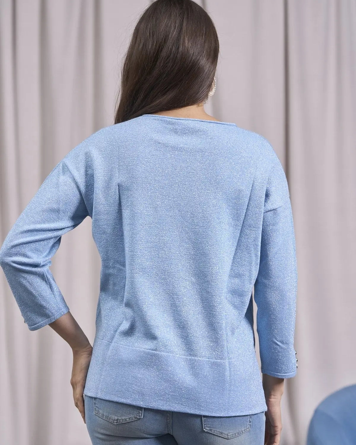 Maglia girocollo con bottoni e costine al fondo AZZURRO IRONICA