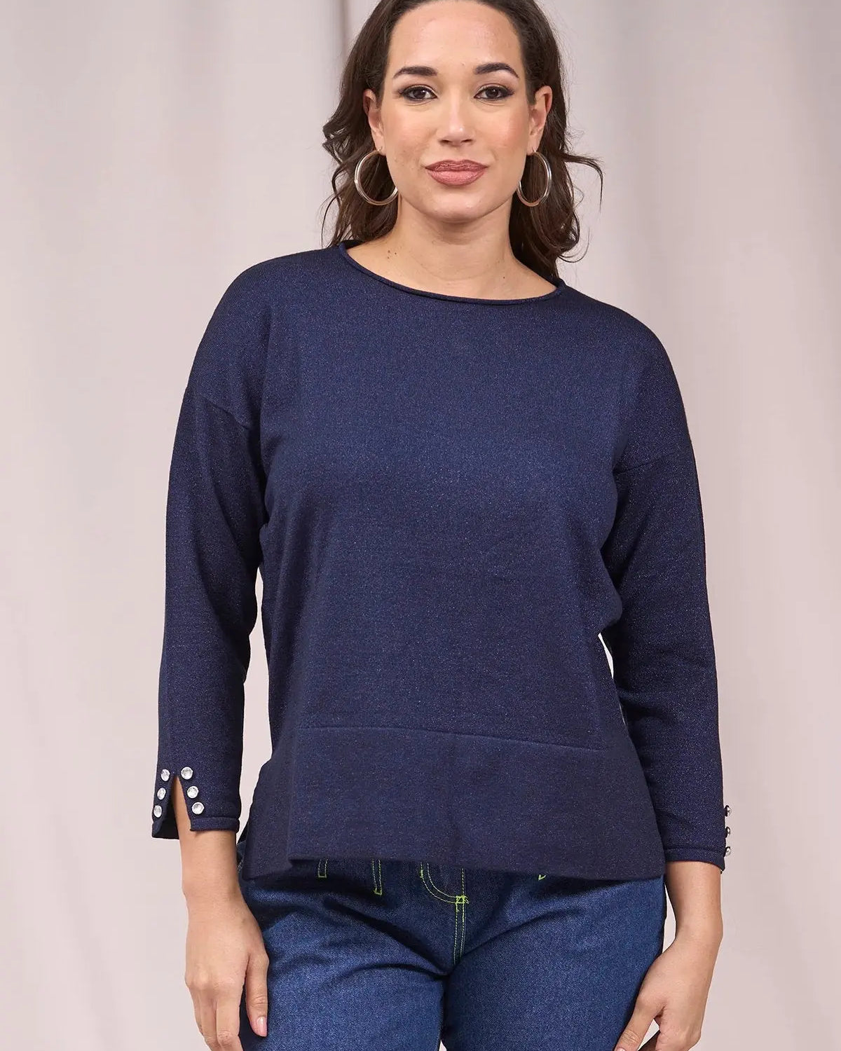 Maglia girocollo con bottoni e costine al fondo BLUE NAVY IRONICA