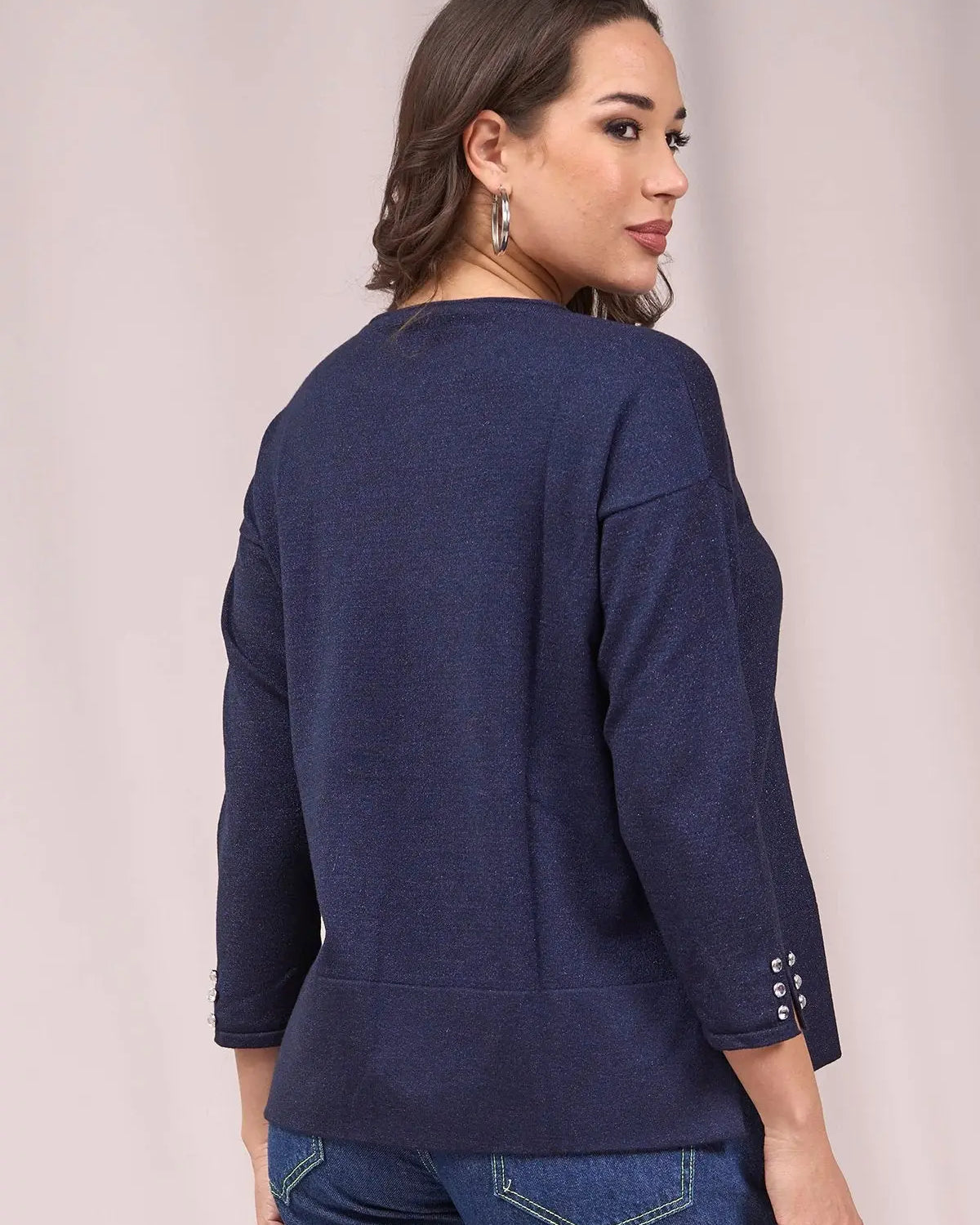 Maglia girocollo con bottoni e costine al fondo BLUE NAVY IRONICA