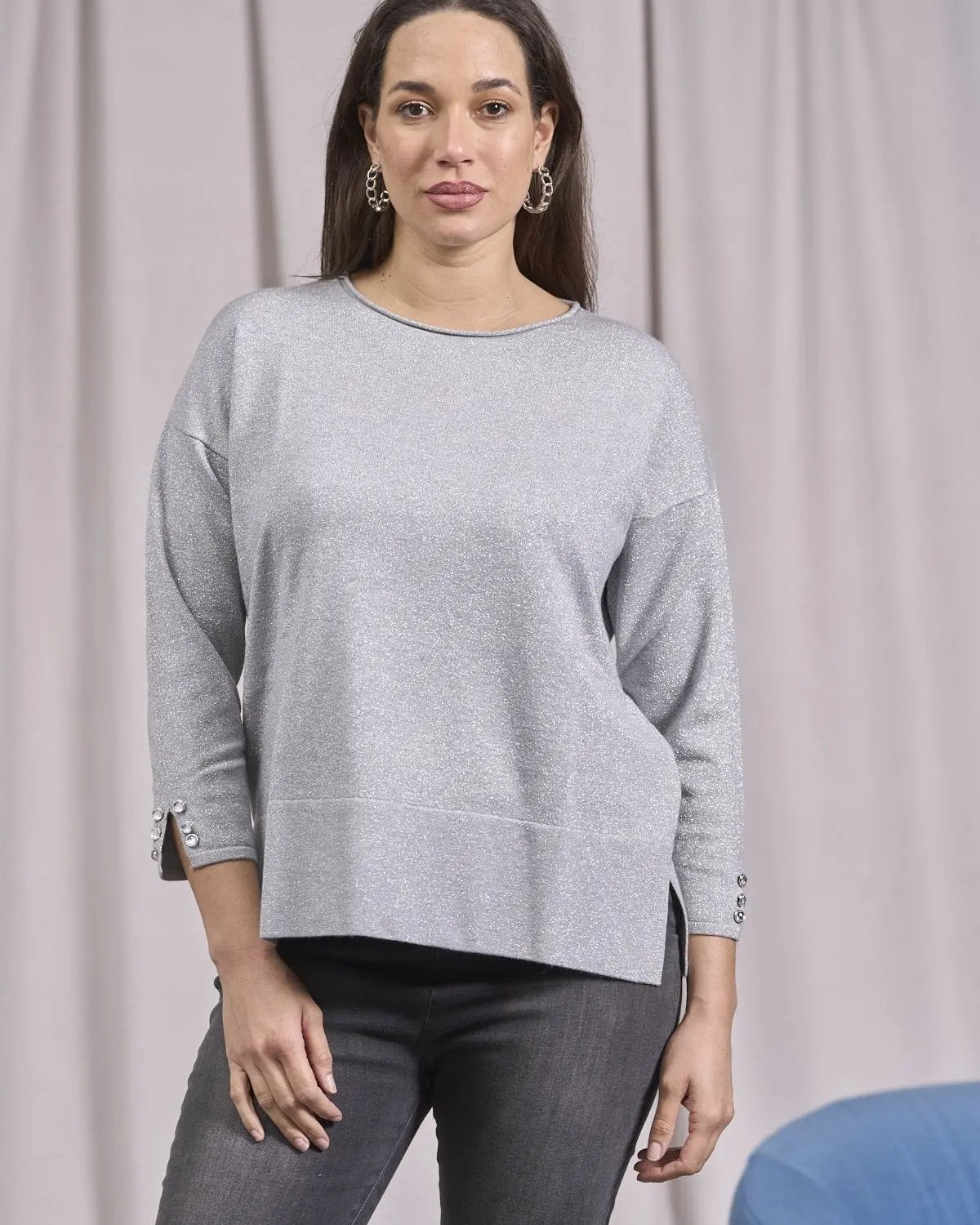 Maglia girocollo con bottoni e costine al fondo GRIGIO MELANGE IRONICA