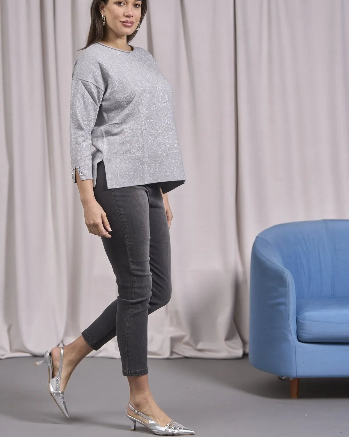 Maglia girocollo con bottoni e costine al fondo GRIGIO MELANGE IRONICA