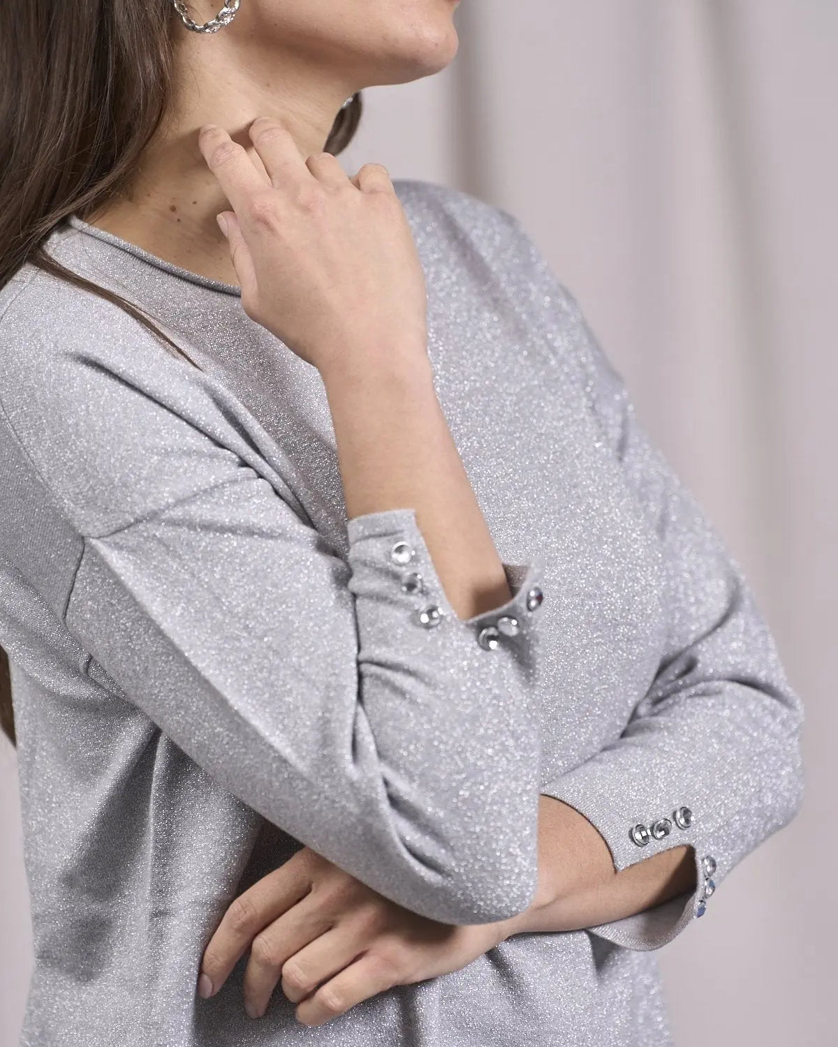 Maglia girocollo con bottoni e costine al fondo GRIGIO MELANGE IRONICA