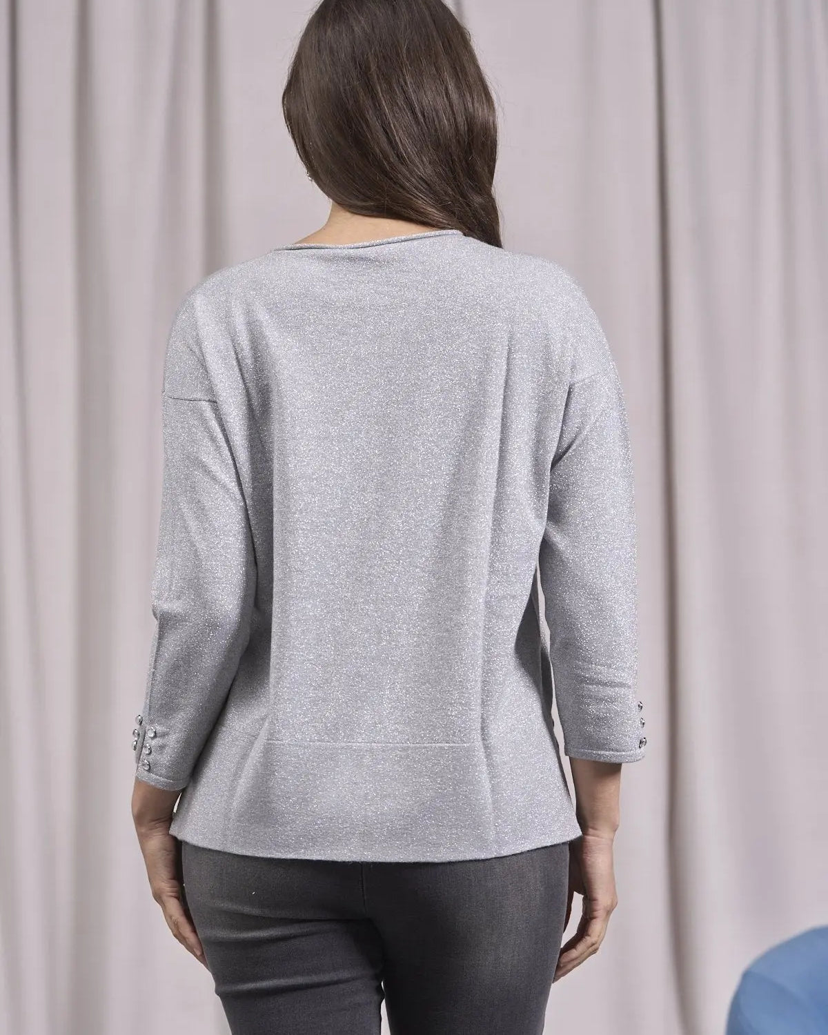 Maglia girocollo con bottoni e costine al fondo GRIGIO MELANGE IRONICA