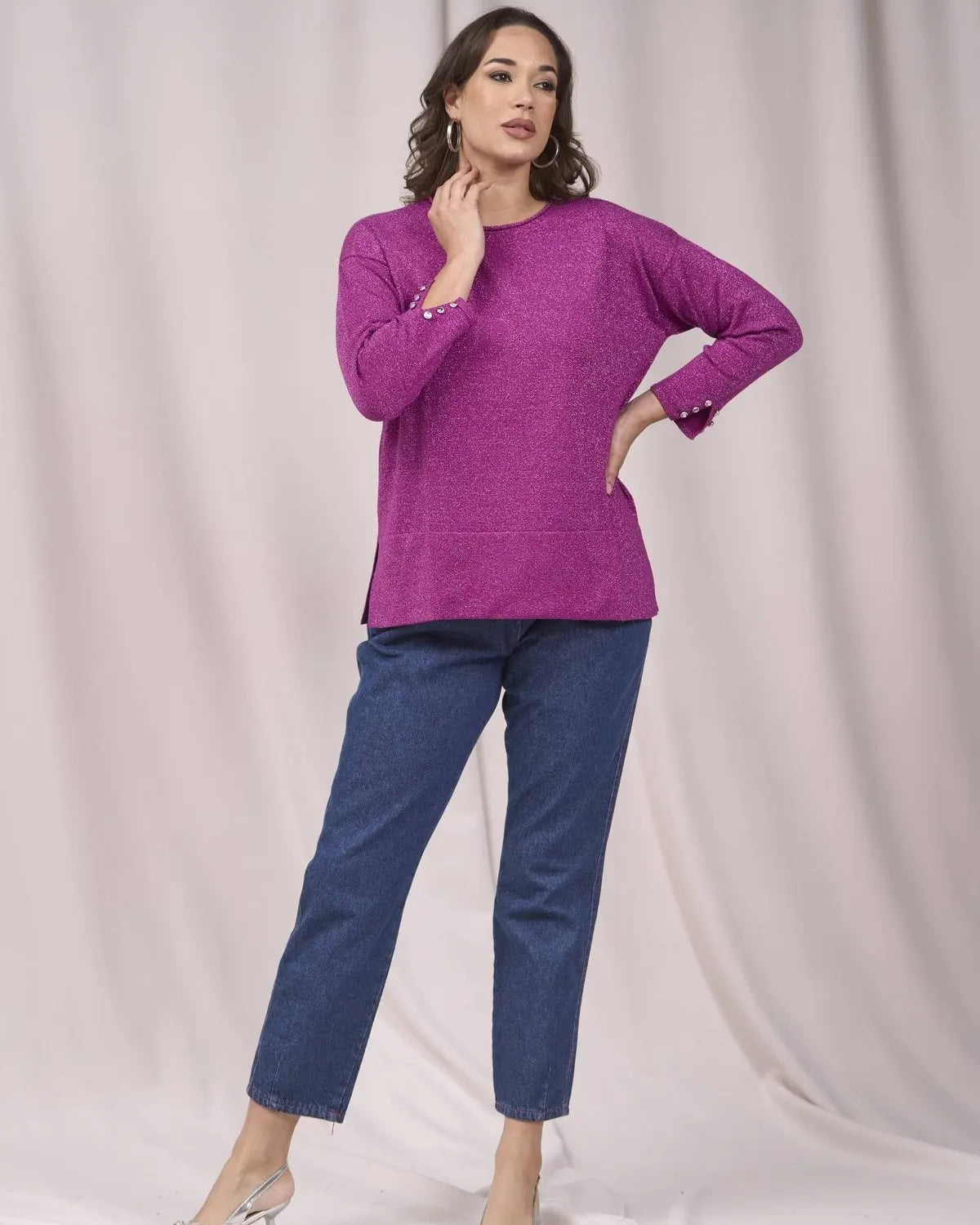 Maglia girocollo con bottoni e costine al fondo MAGENTA IRONICA