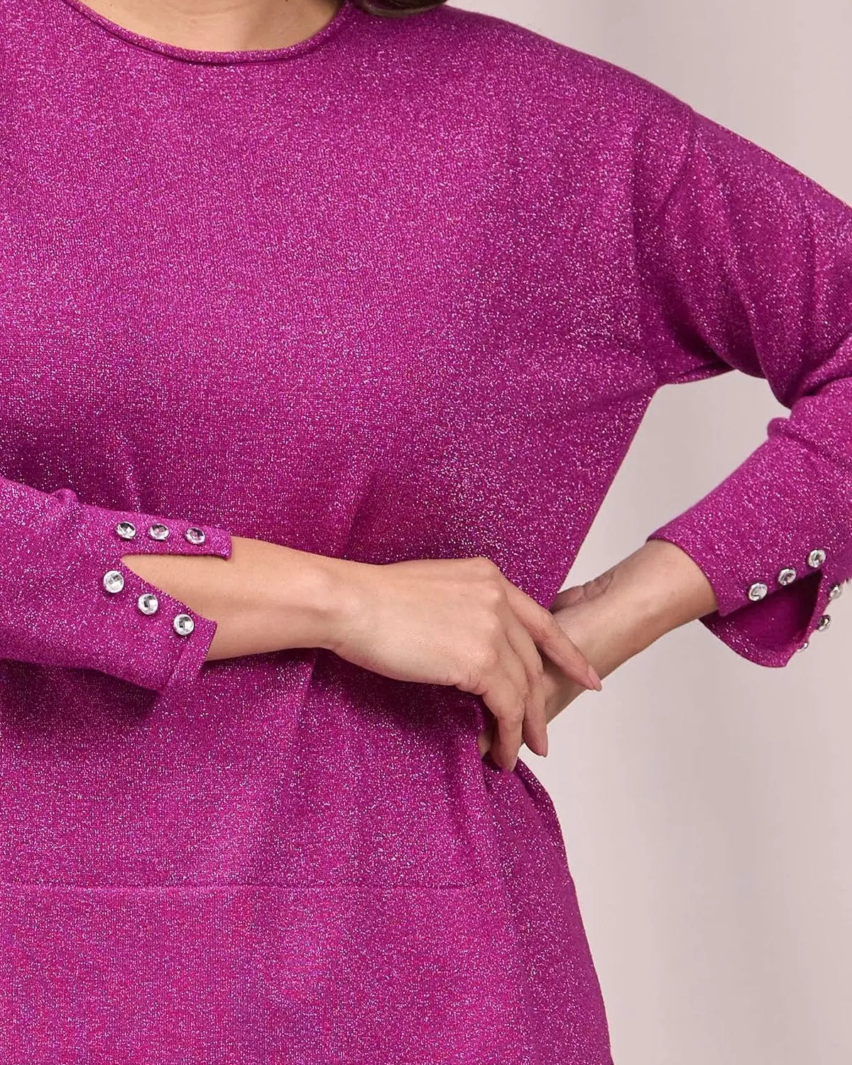 Maglia girocollo con bottoni e costine al fondo MAGENTA IRONICA