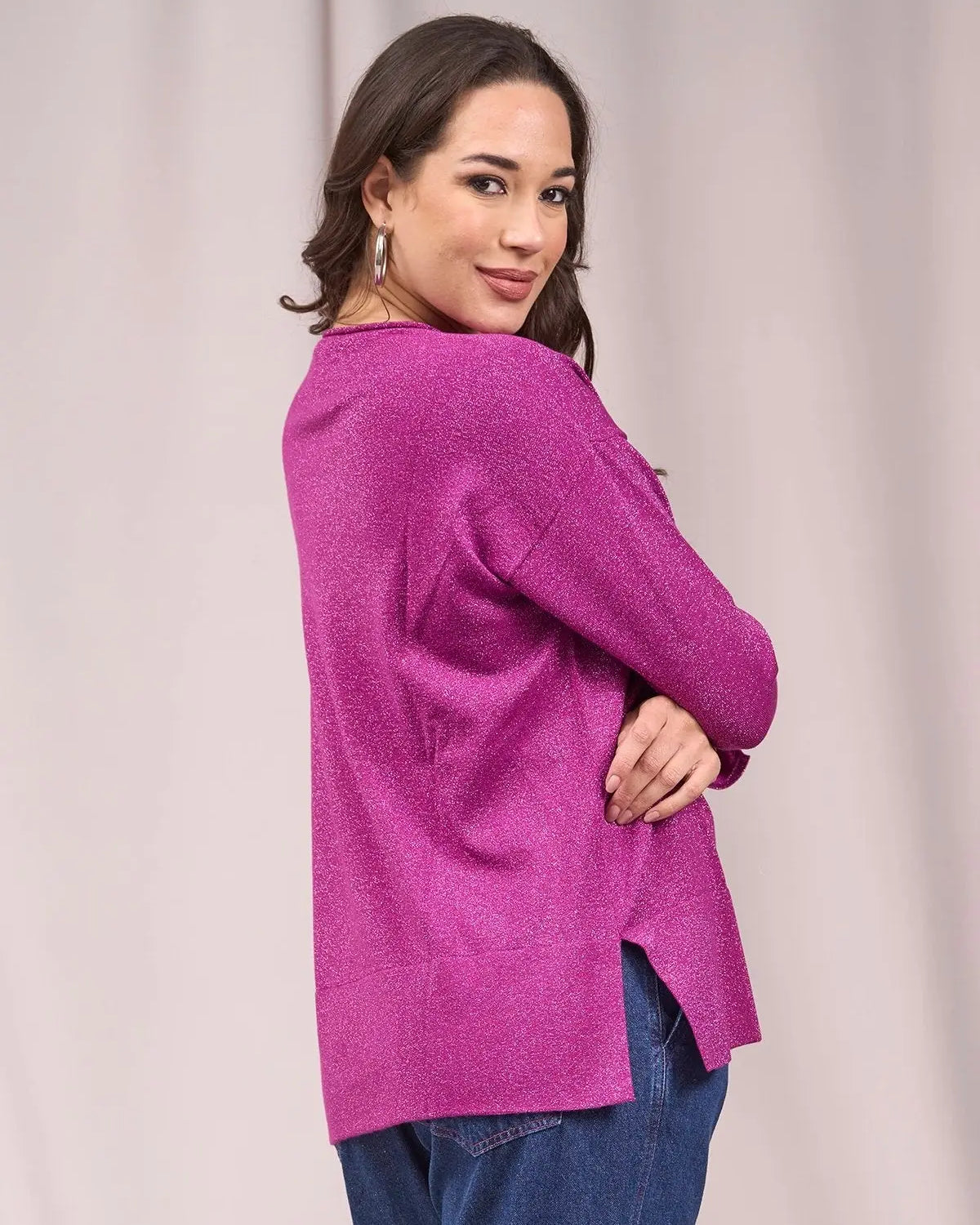 Maglia girocollo con bottoni e costine al fondo MAGENTA IRONICA