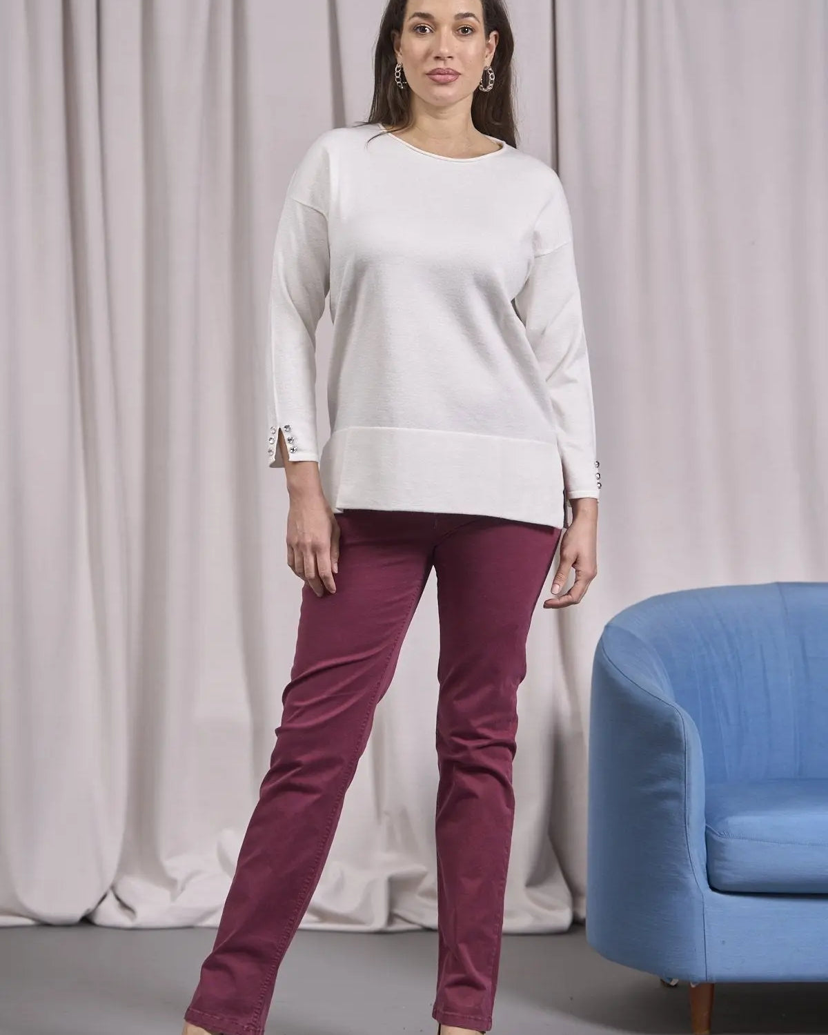 Maglia girocollo con bottoni e costine al fondo OFF WHITE IRONICA