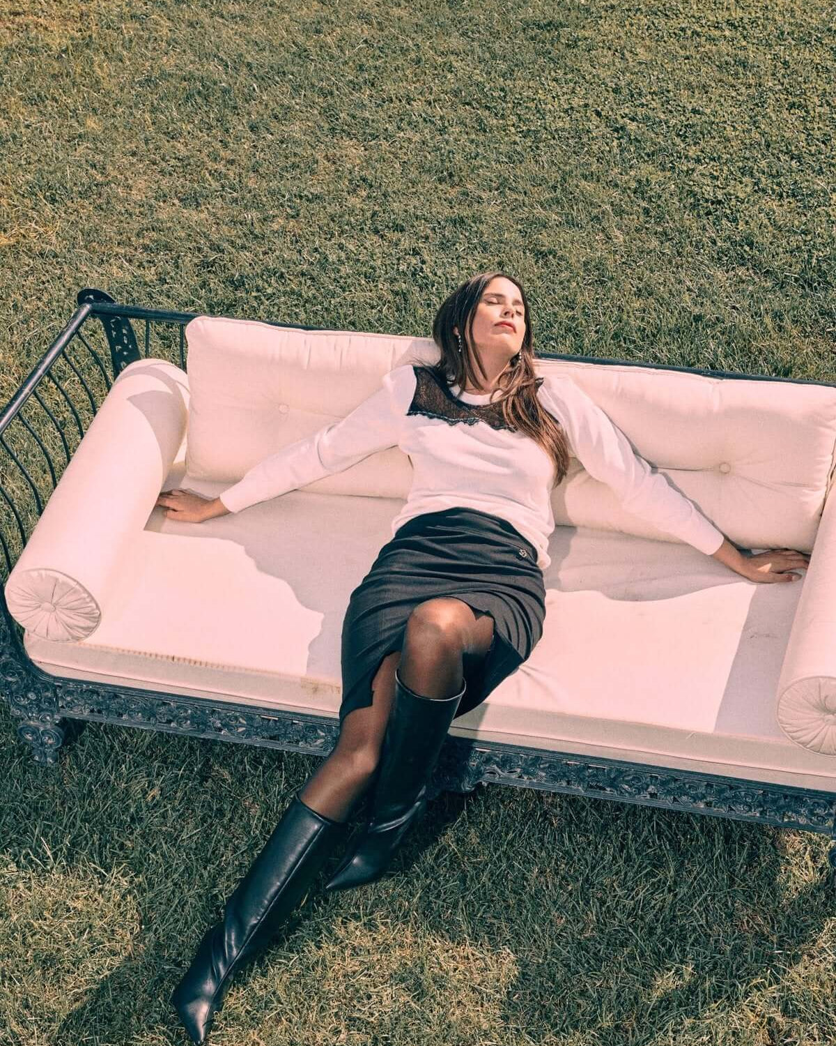 Maglia girocollo con carrè con inserto in pizzo OFF WHITE DORABELLA XL