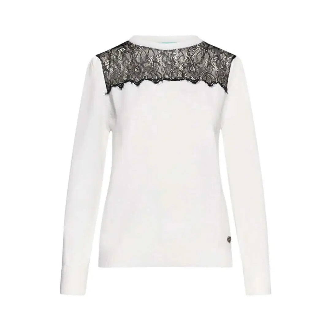 Maglia girocollo con carrè con inserto in pizzo OFF WHITE DORABELLA