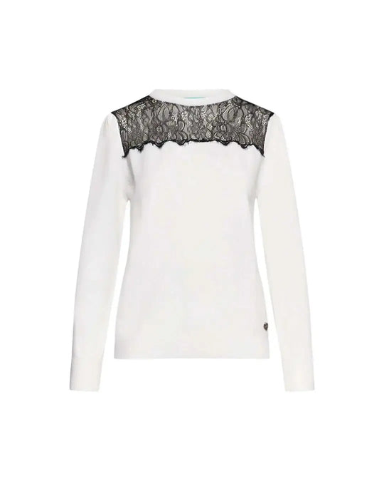 Maglia girocollo con carrè con inserto in pizzo OFF WHITE DORABELLA