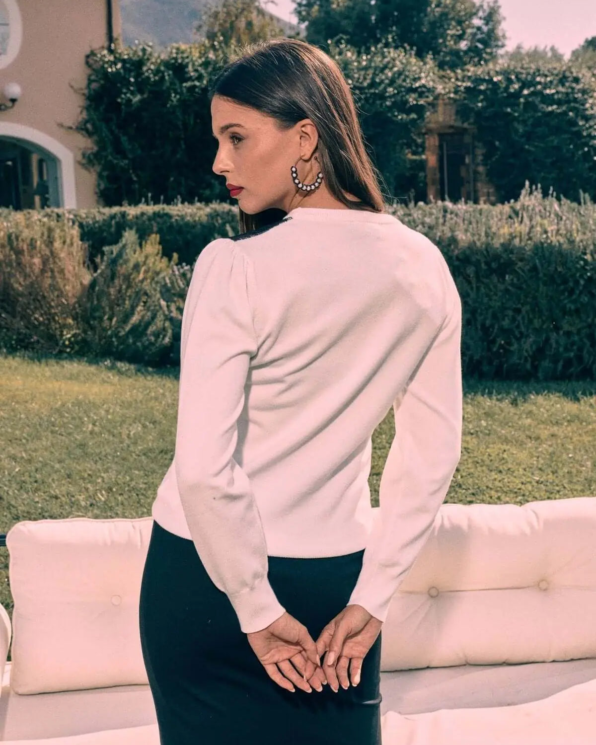 Maglia girocollo con carrè con inserto in pizzo OFF WHITE DORABELLA