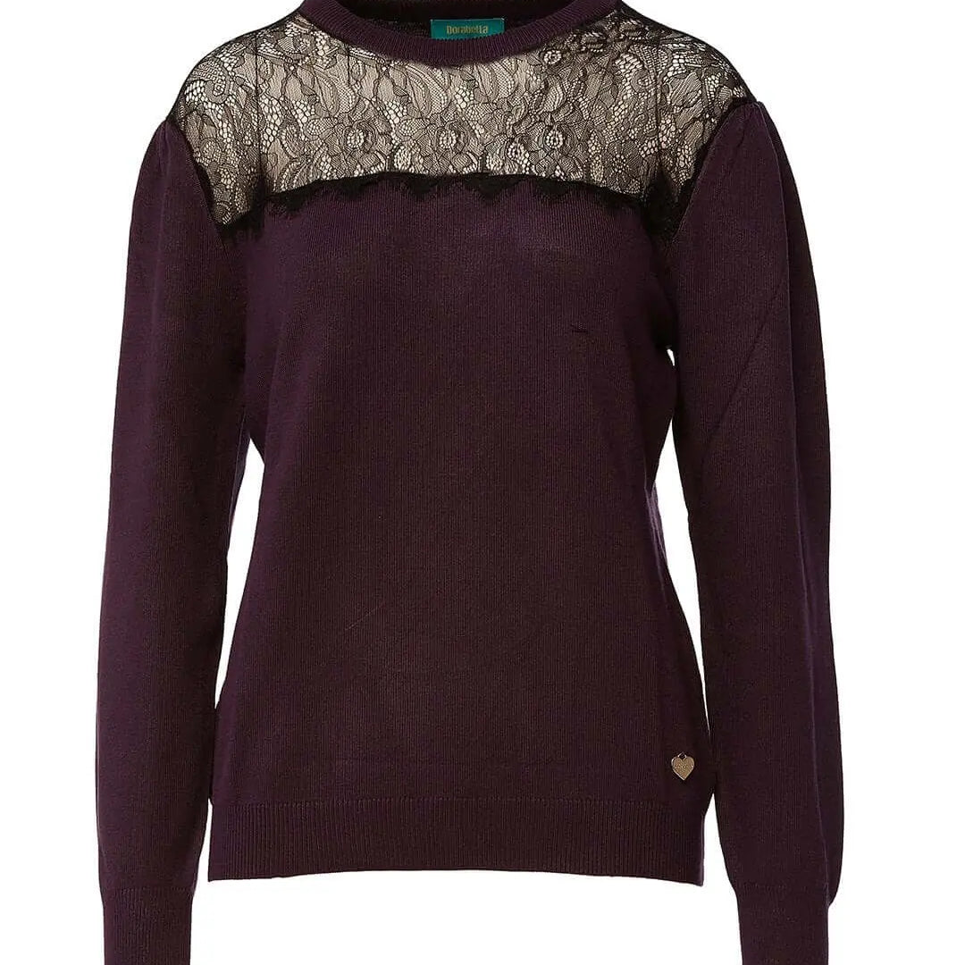 Maglia girocollo con carrè con inserto in pizzo PRUGNA DORABELLA