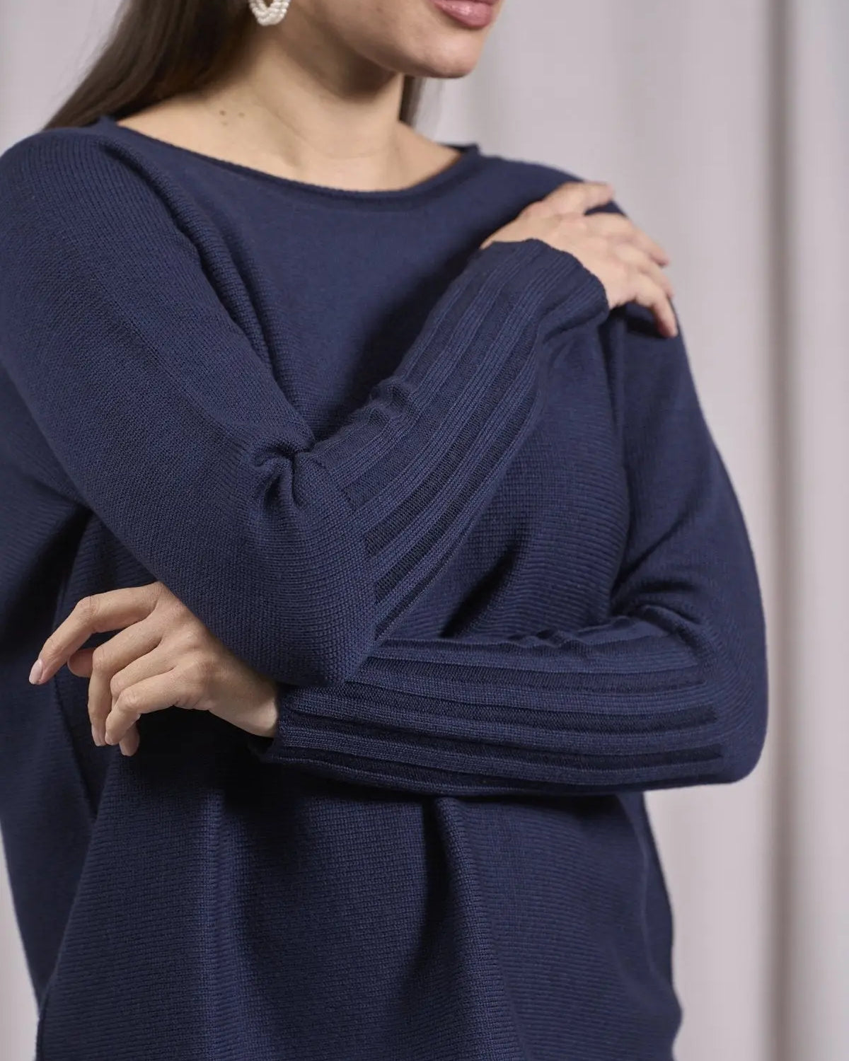 Maglia girocollo con coste alte alle maniche BLU IRONICA