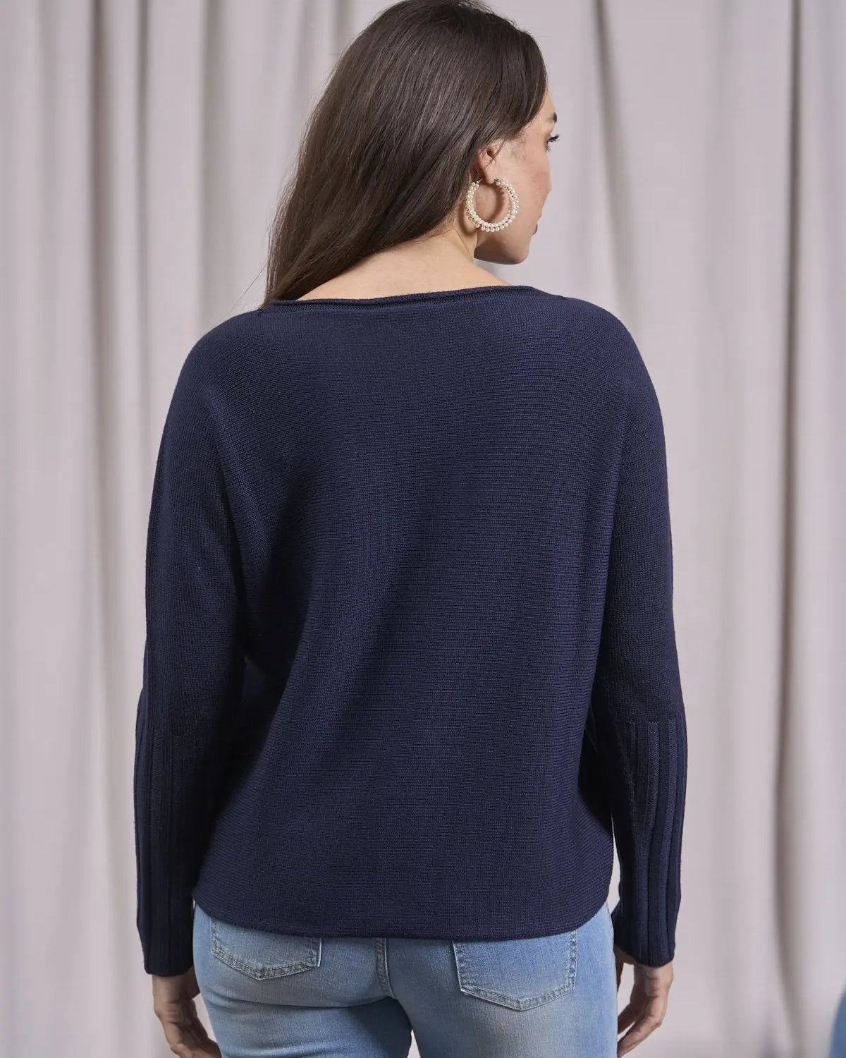 Maglia girocollo con coste alte alle maniche BLU IRONICA