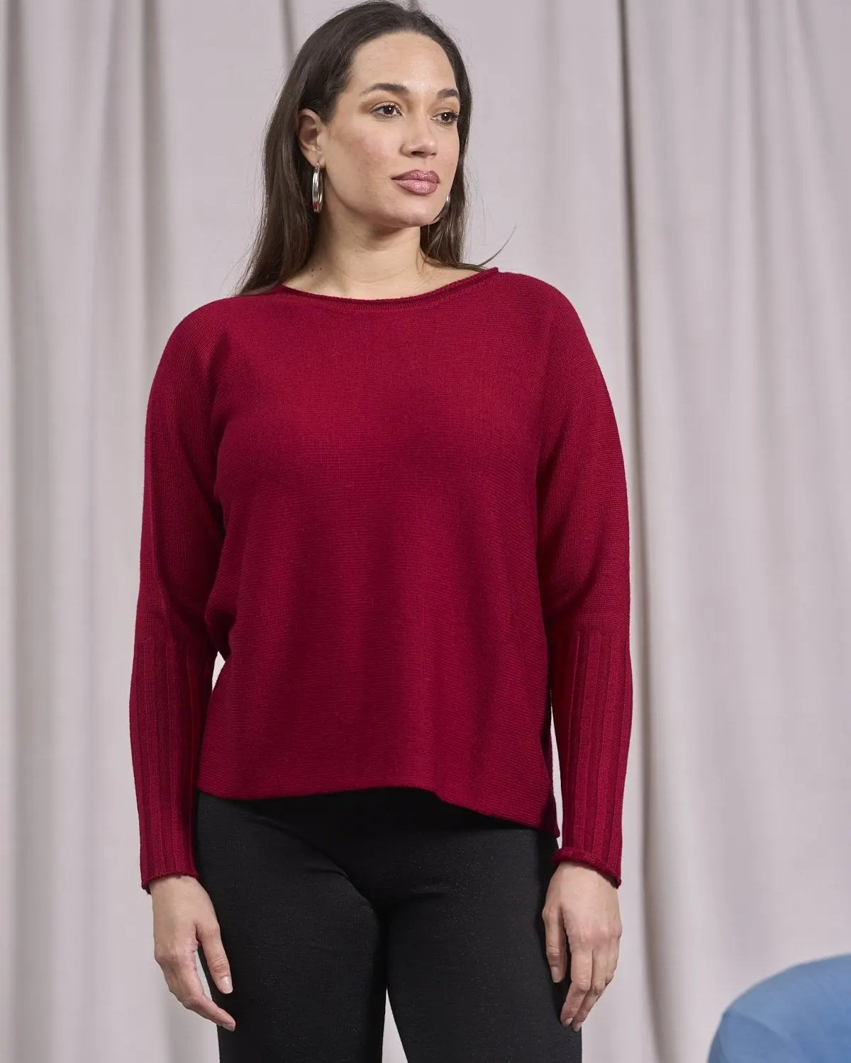 Maglia girocollo con coste alte alle maniche BORDEAUX IRONICA