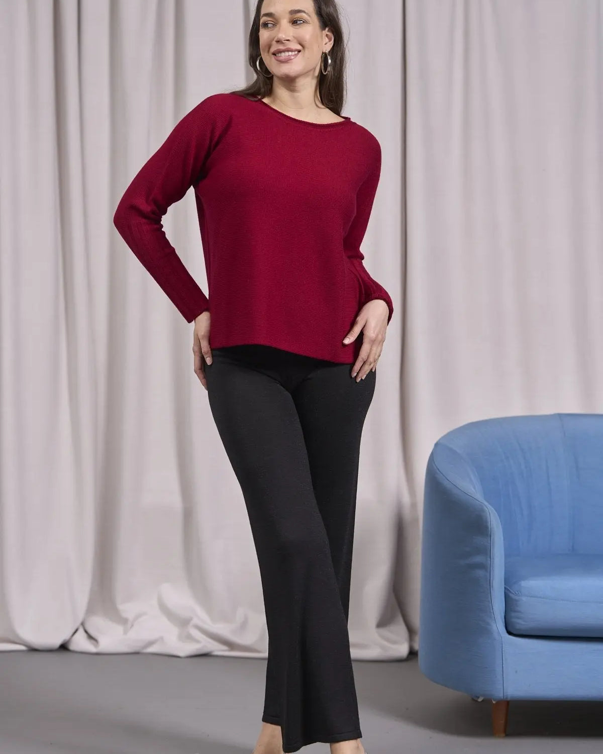 Maglia girocollo con coste alte alle maniche BORDEAUX IRONICA