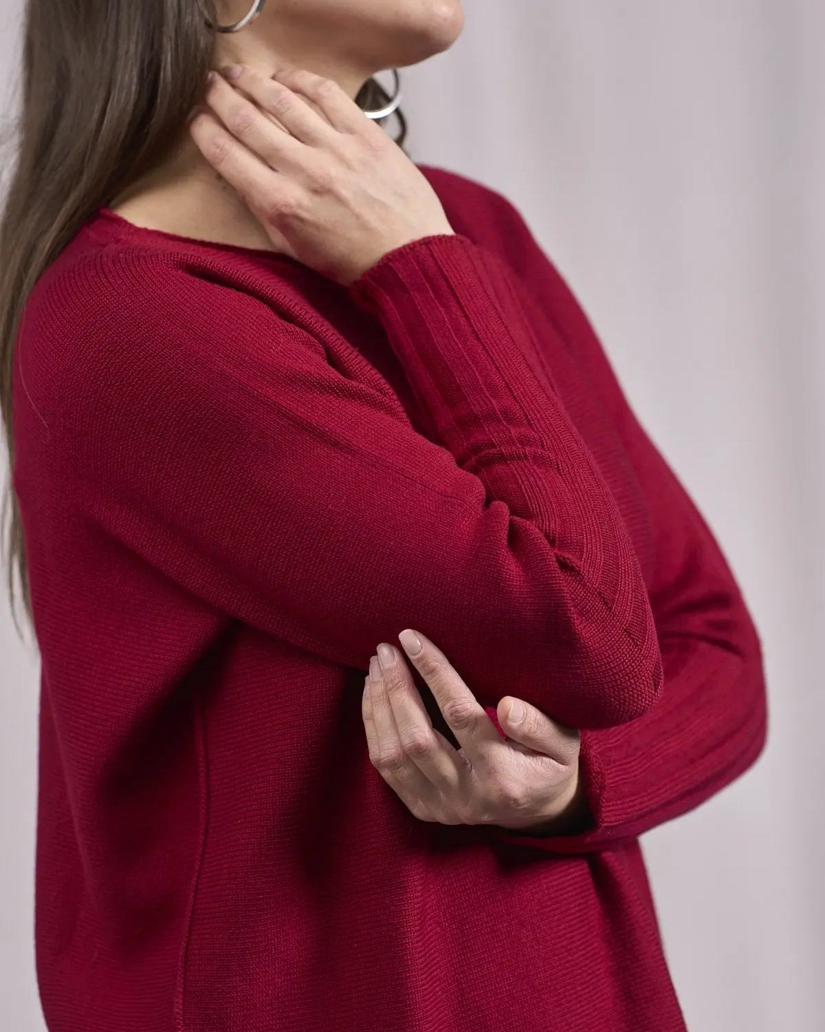 Maglia girocollo con coste alte alle maniche BORDEAUX IRONICA