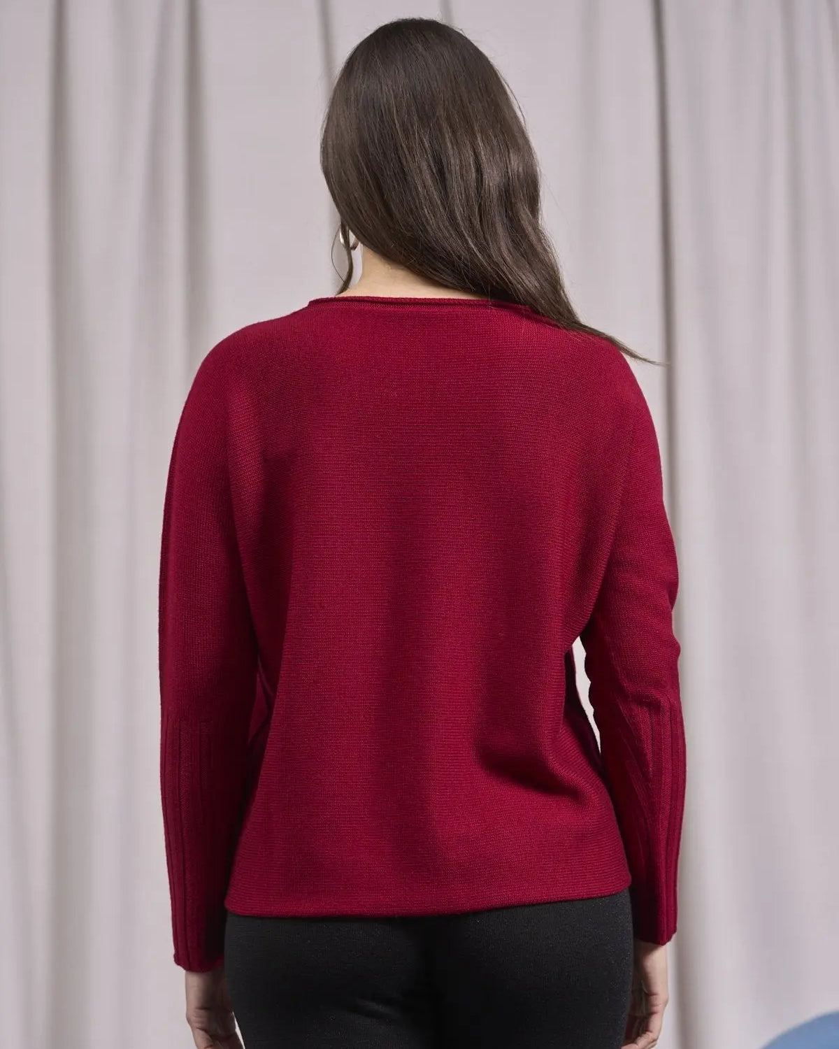 Maglia girocollo con coste alte alle maniche BORDEAUX IRONICA