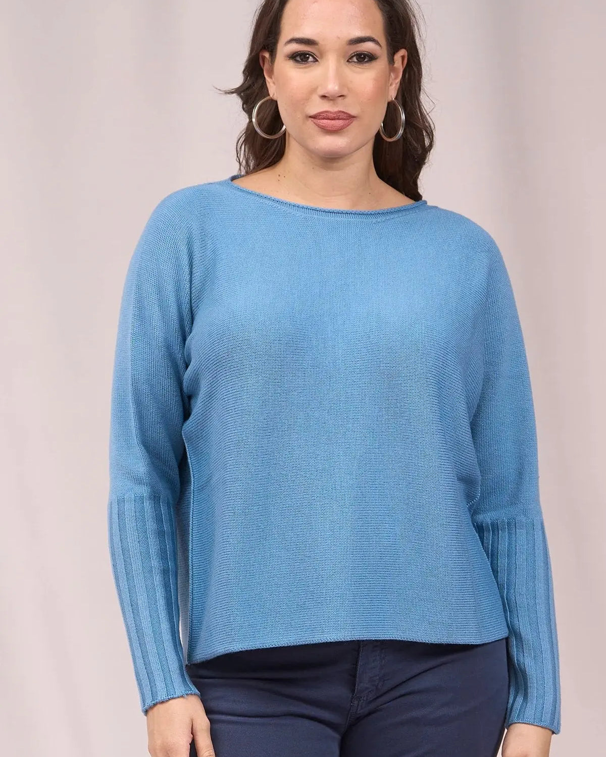 Maglia girocollo con coste alte alle maniche DENIM IRONICA