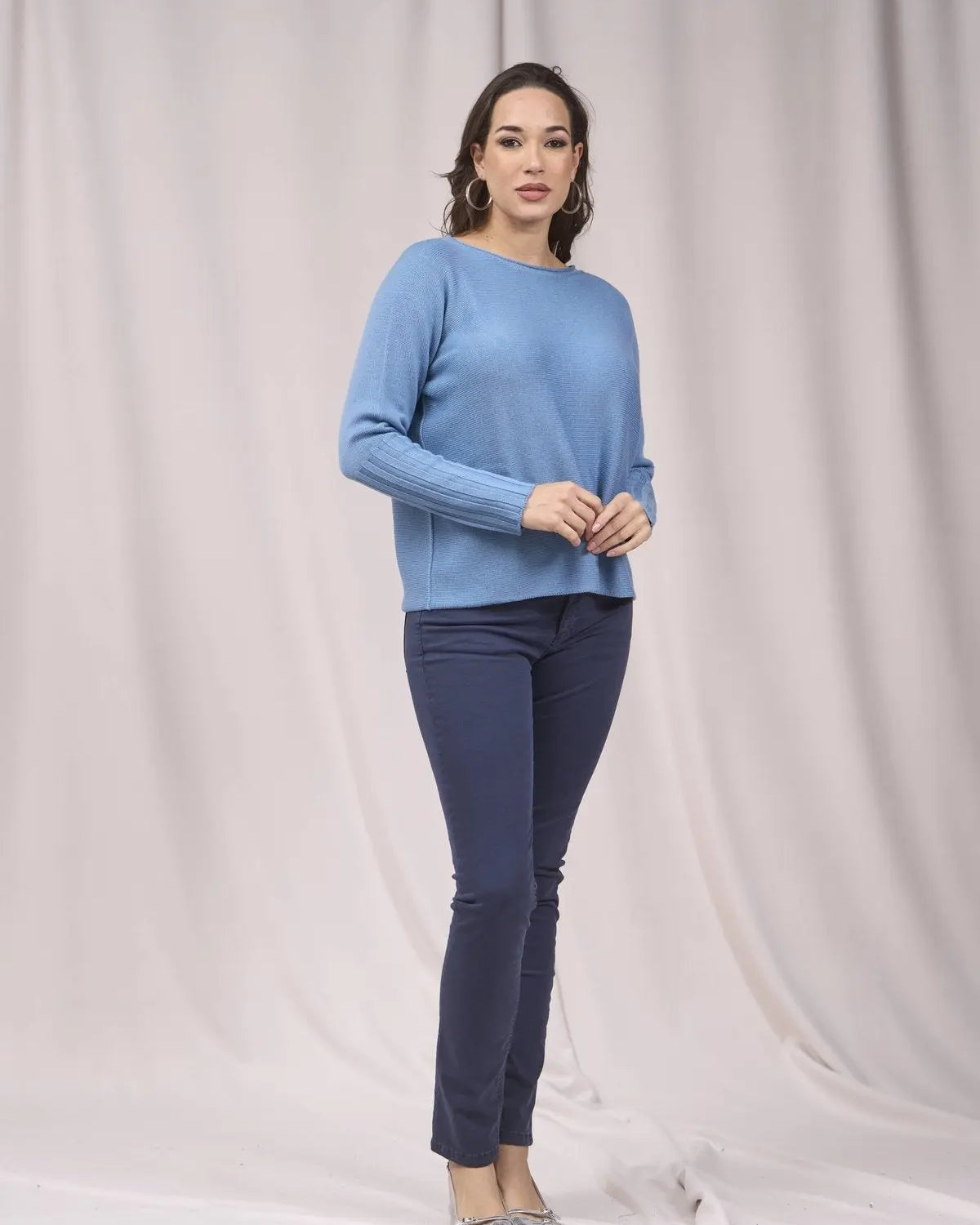 Maglia girocollo con coste alte alle maniche DENIM IRONICA