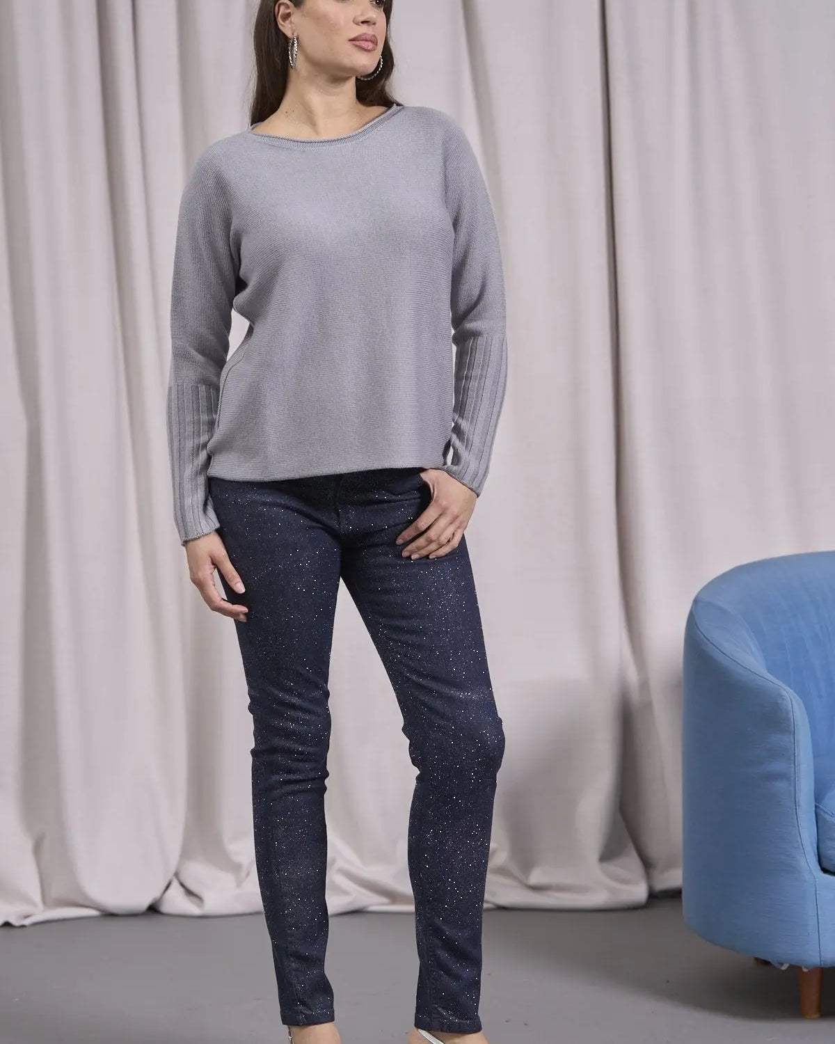 Maglia girocollo con coste alte alle maniche GRIGIO CHIARO IRONICA