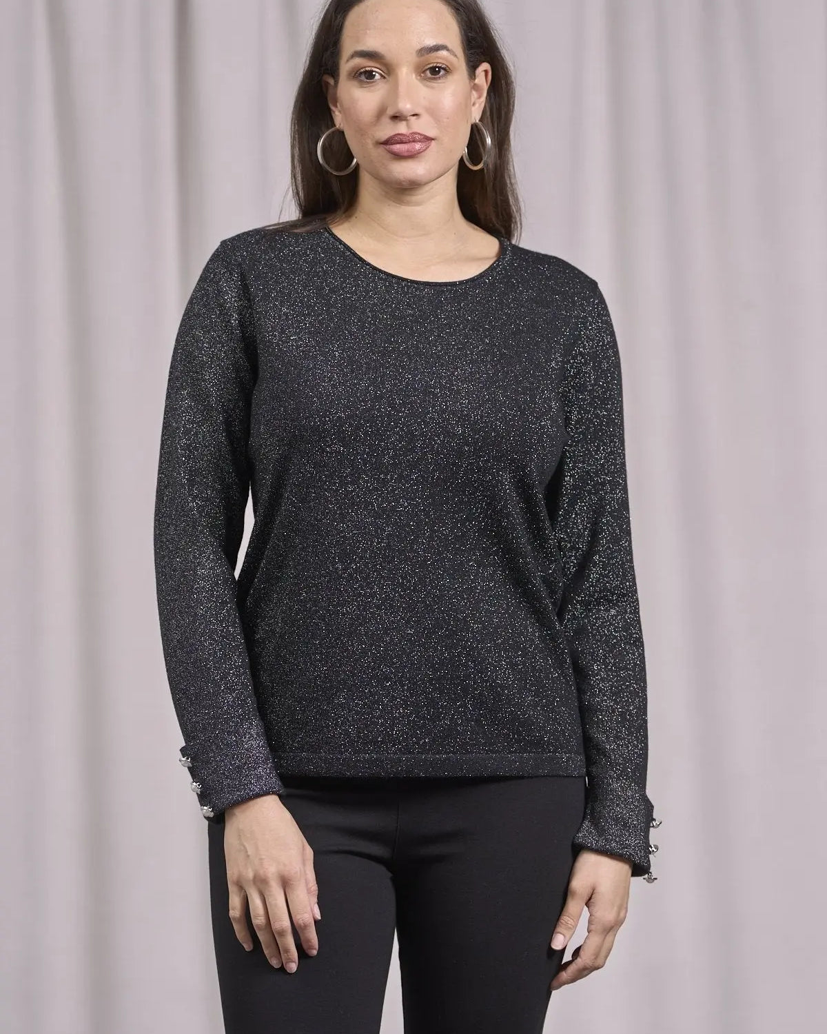 Maglia girocollo con decorazione strass NERO DORABELLA