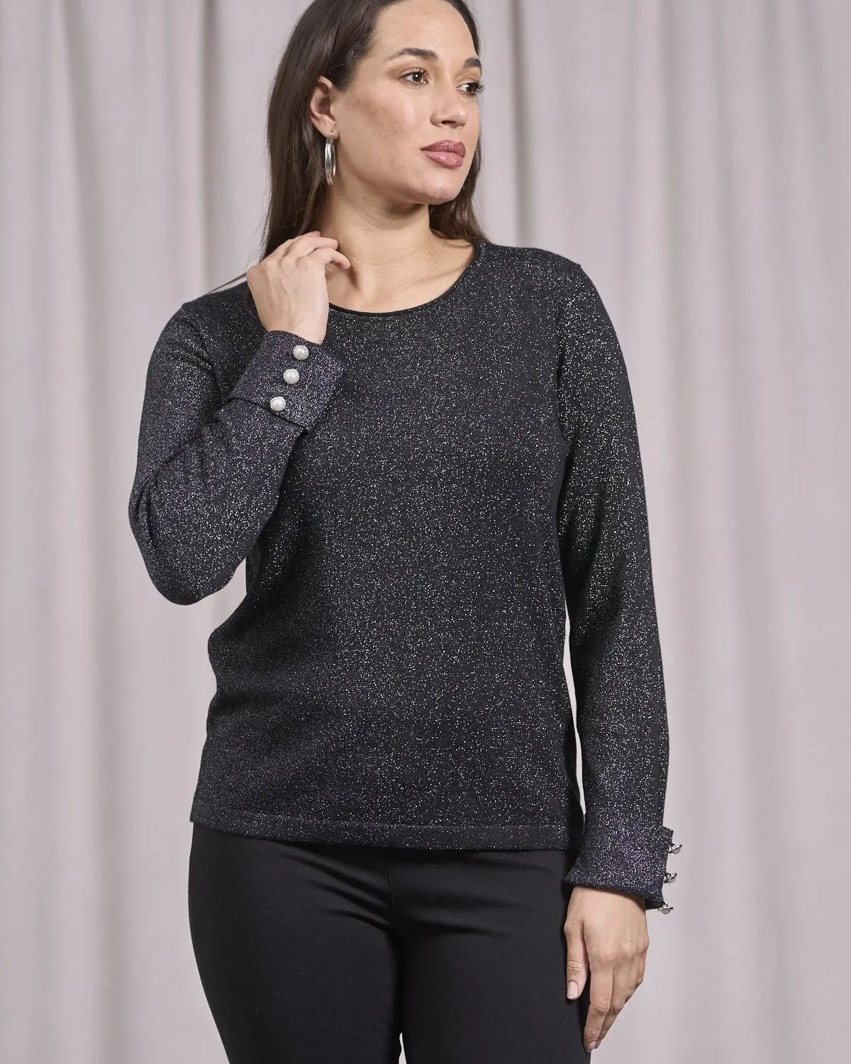 Maglia girocollo con decorazione strass NERO DORABELLA