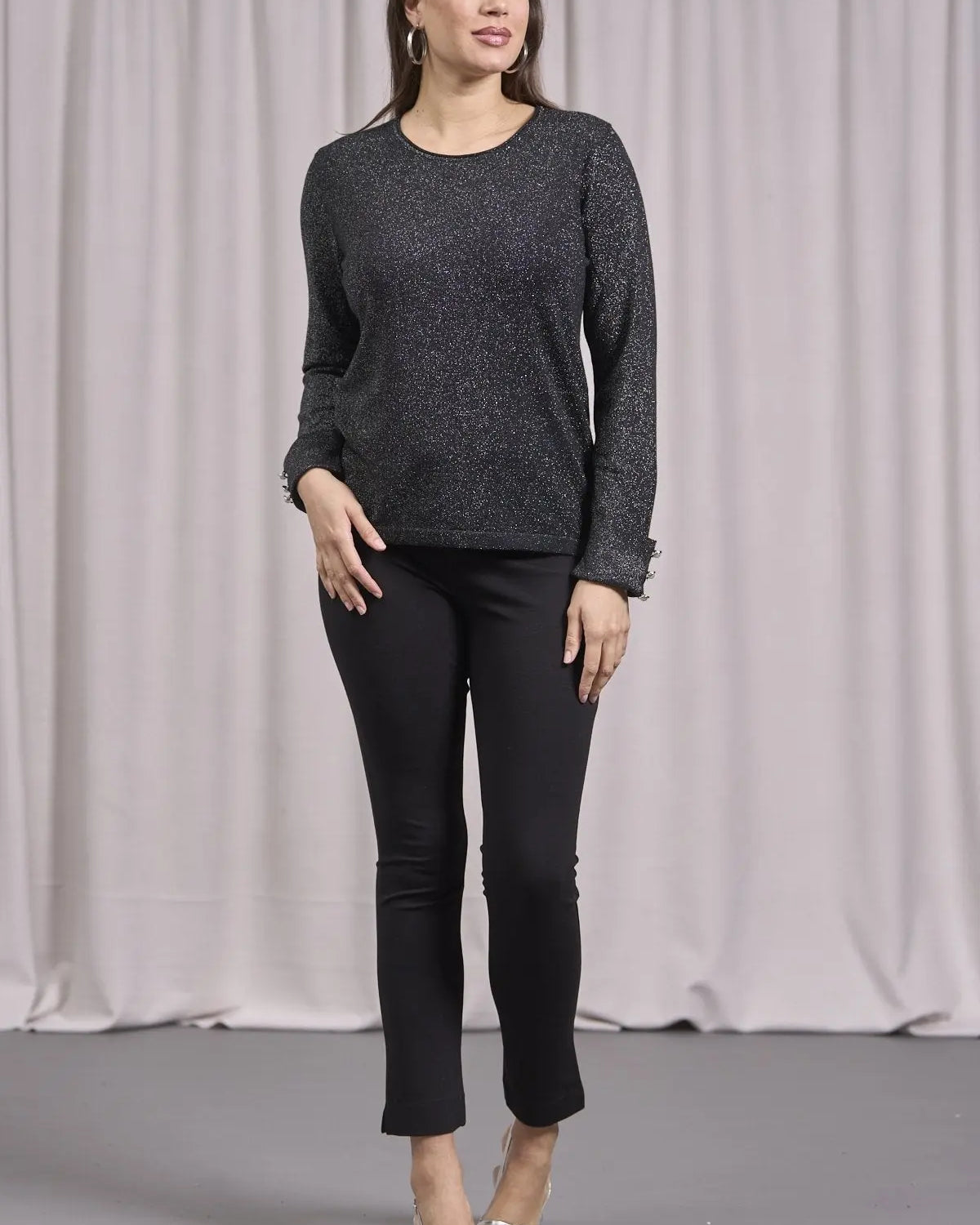 Maglia girocollo con decorazione strass NERO DORABELLA