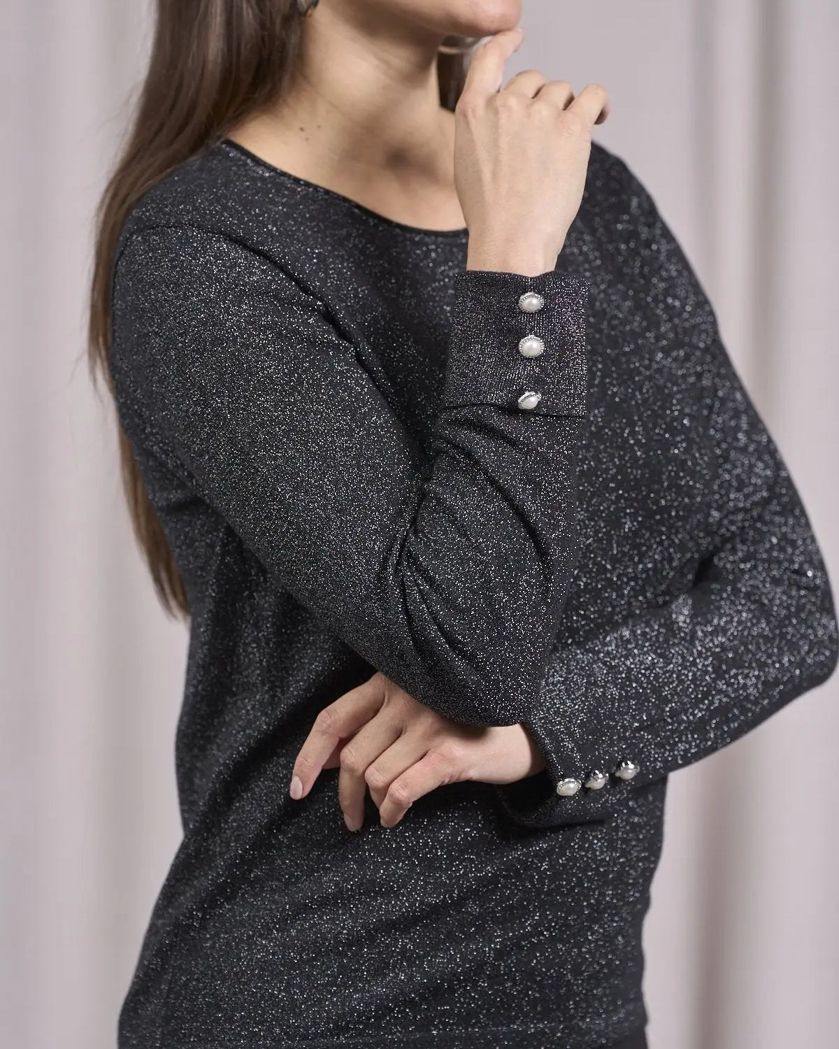 Maglia girocollo con decorazione strass NERO DORABELLA