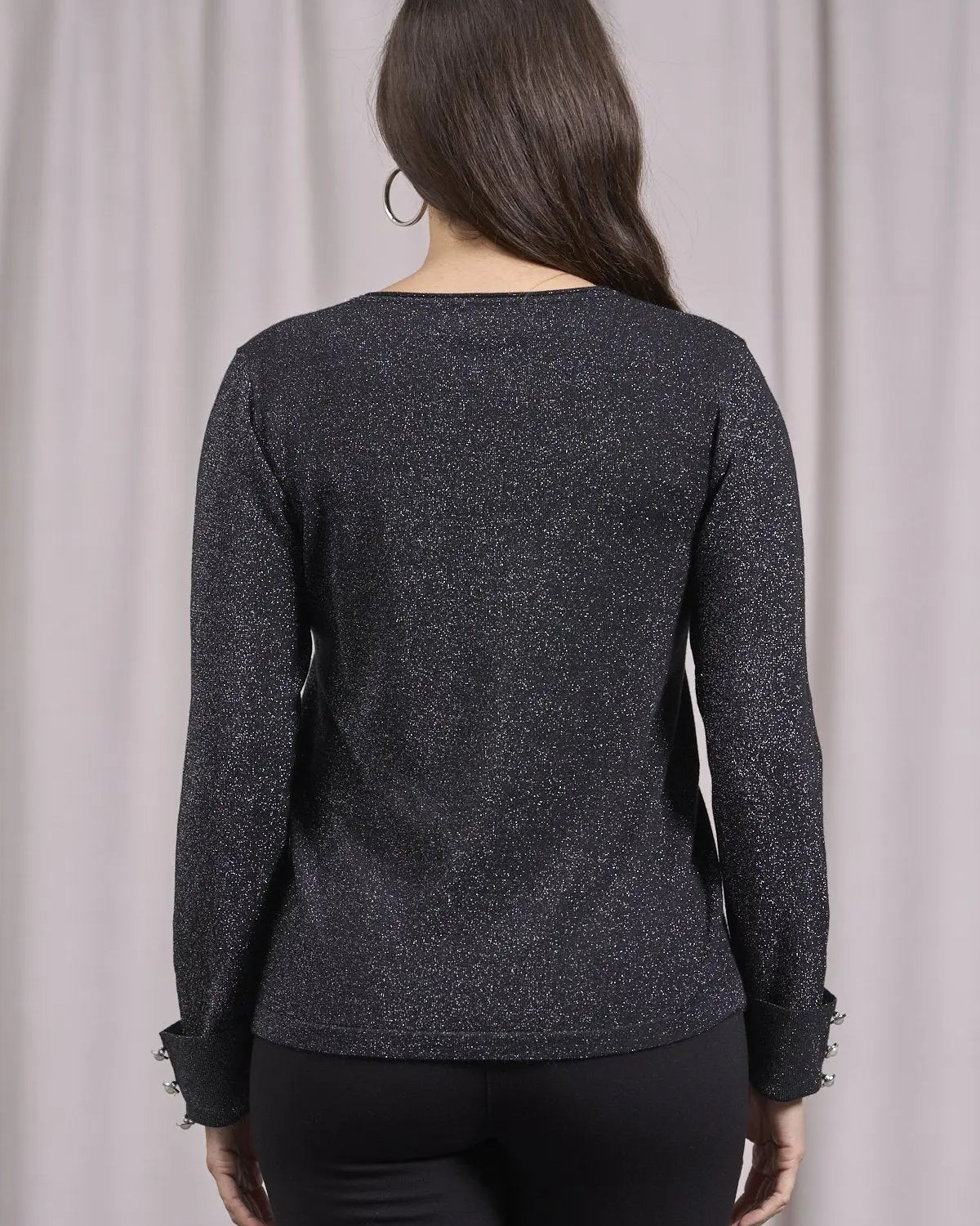 Maglia girocollo con decorazione strass NERO DORABELLA