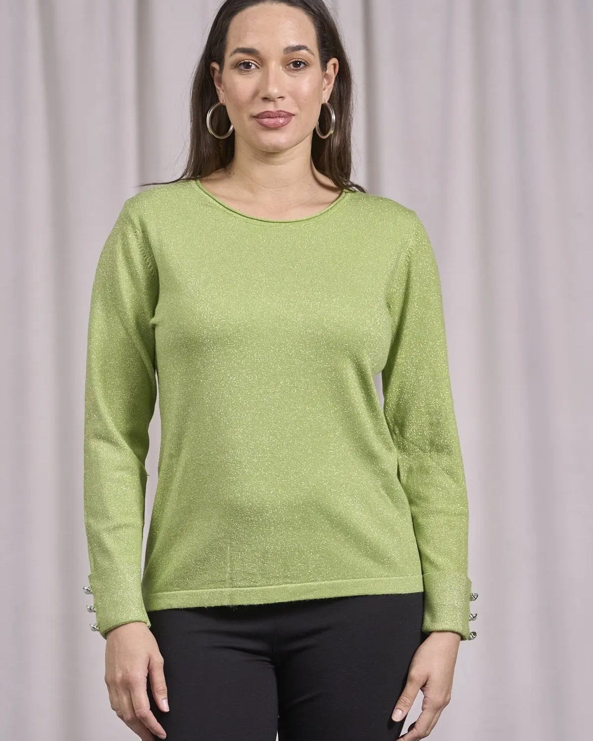 Maglia girocollo con decorazione strass PISTACCHIO DORABELLA