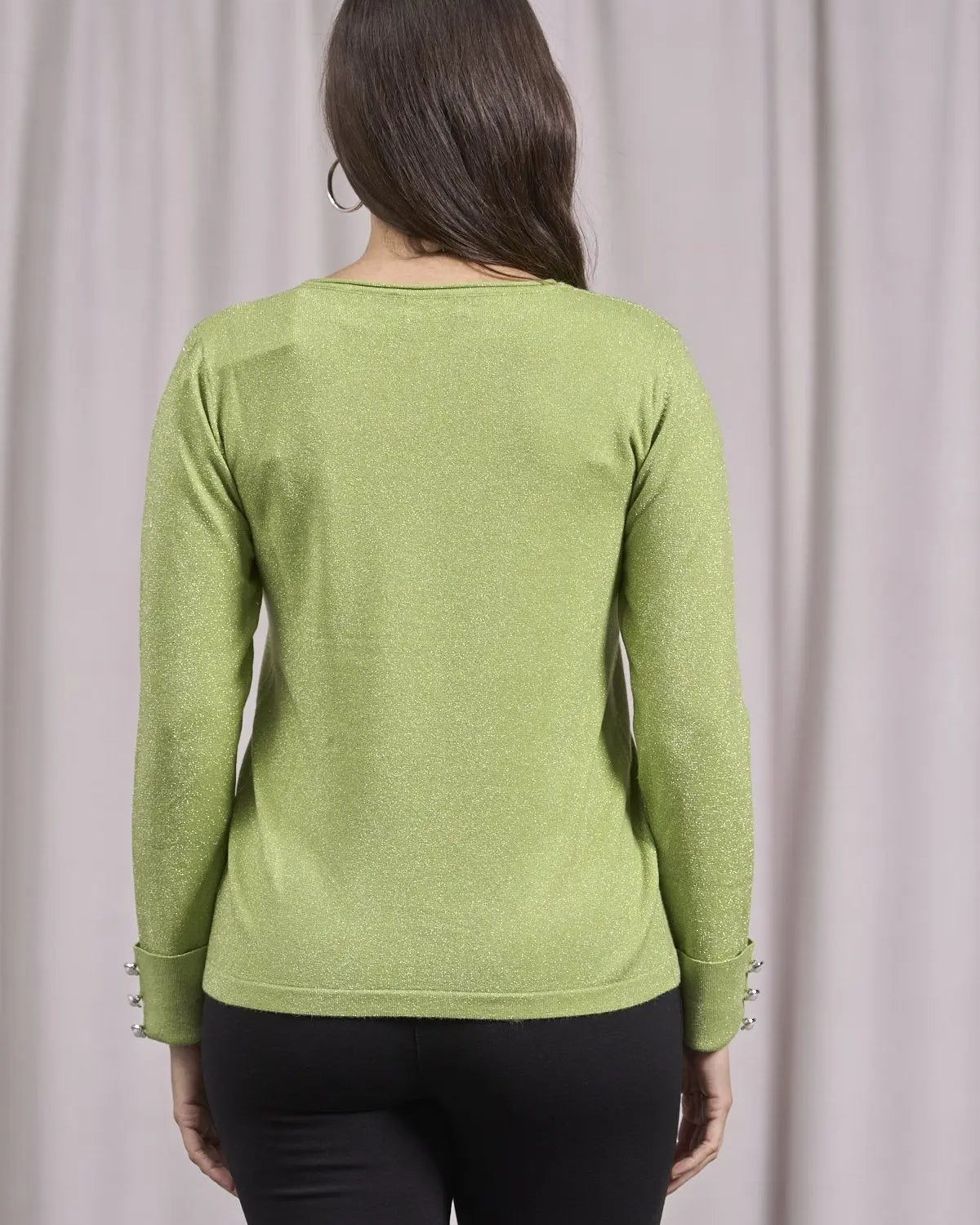 Maglia girocollo con decorazione strass PISTACCHIO DORABELLA