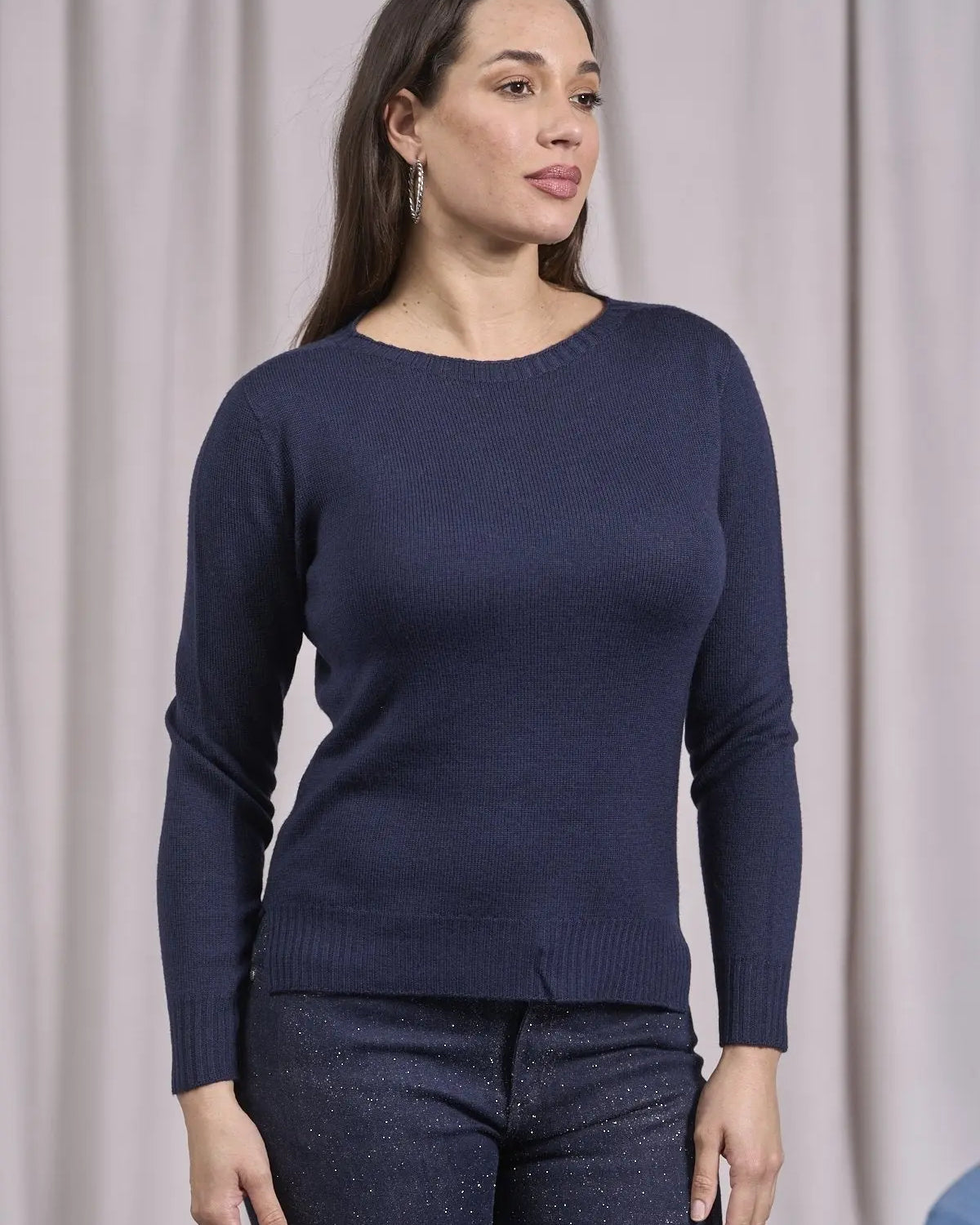 Maglia girocollo con dettagli a coste larghe BLU IRONICA