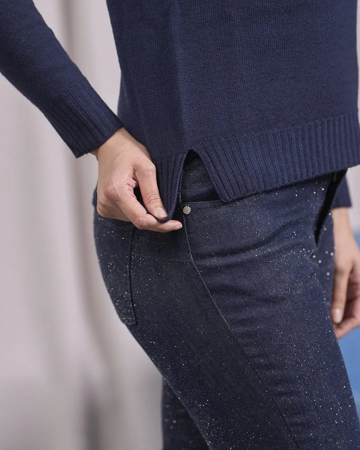 Maglia girocollo con dettagli a coste larghe BLU IRONICA